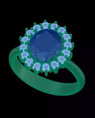 emerald oval halo cluster ring