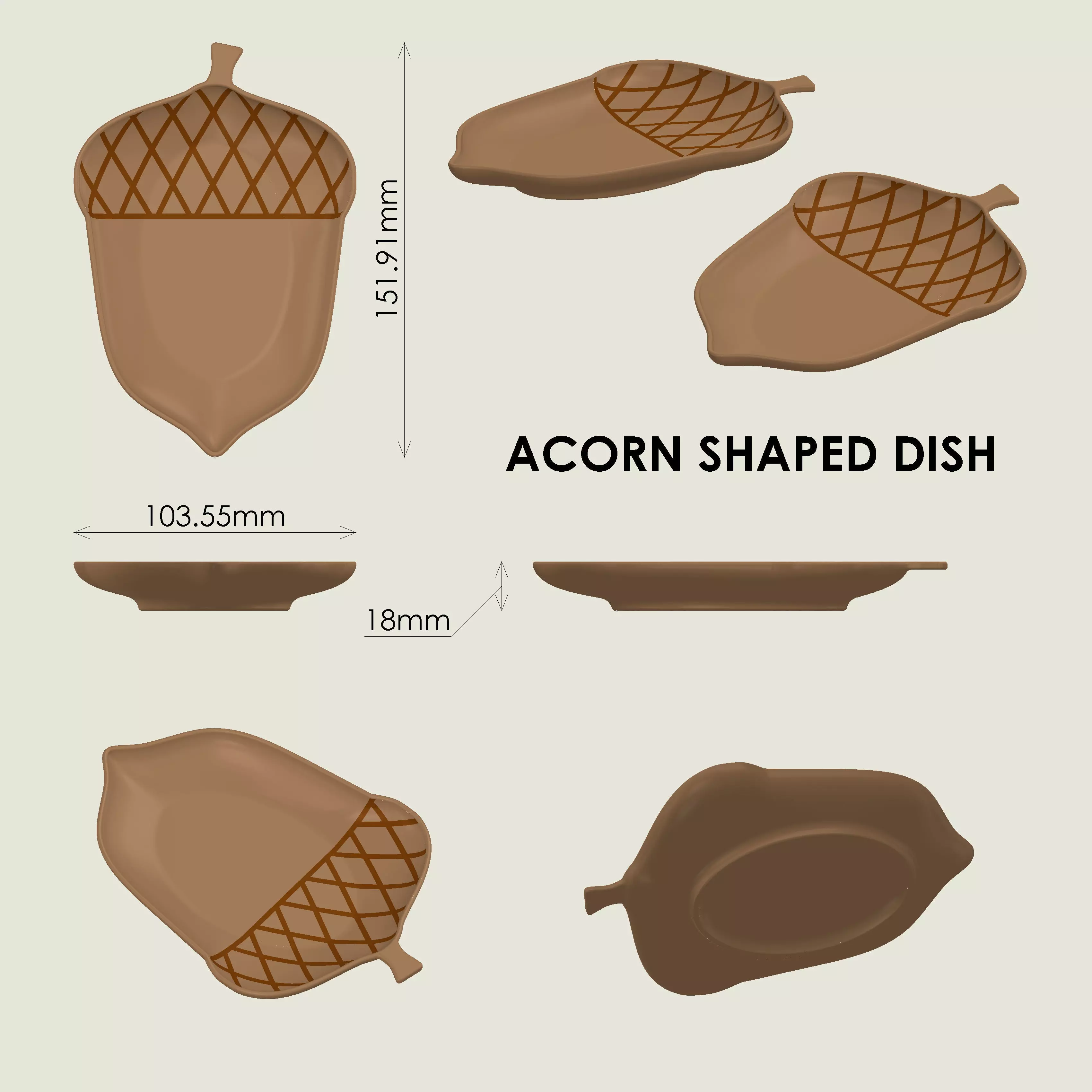 Acorn Shaped Dish 3D print model_3