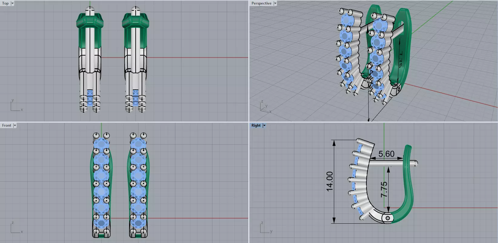 Earring with gems model 1412 3D print model_3