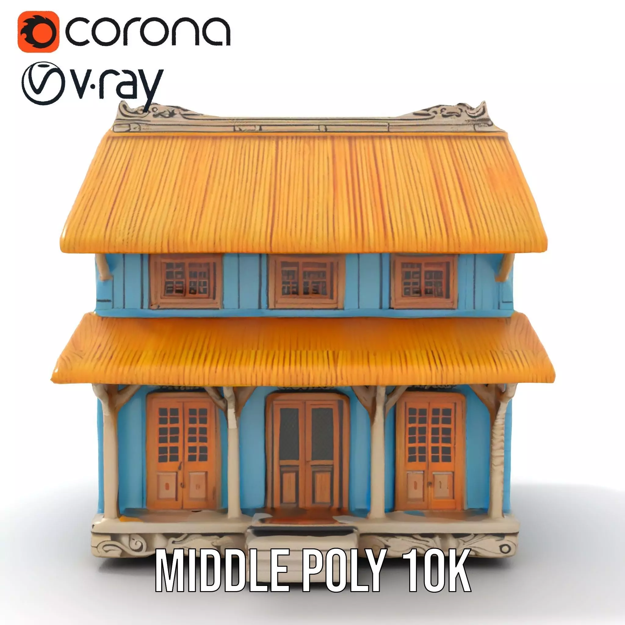 Traditional Teal Cottage model pack Low-poly 3D model_16