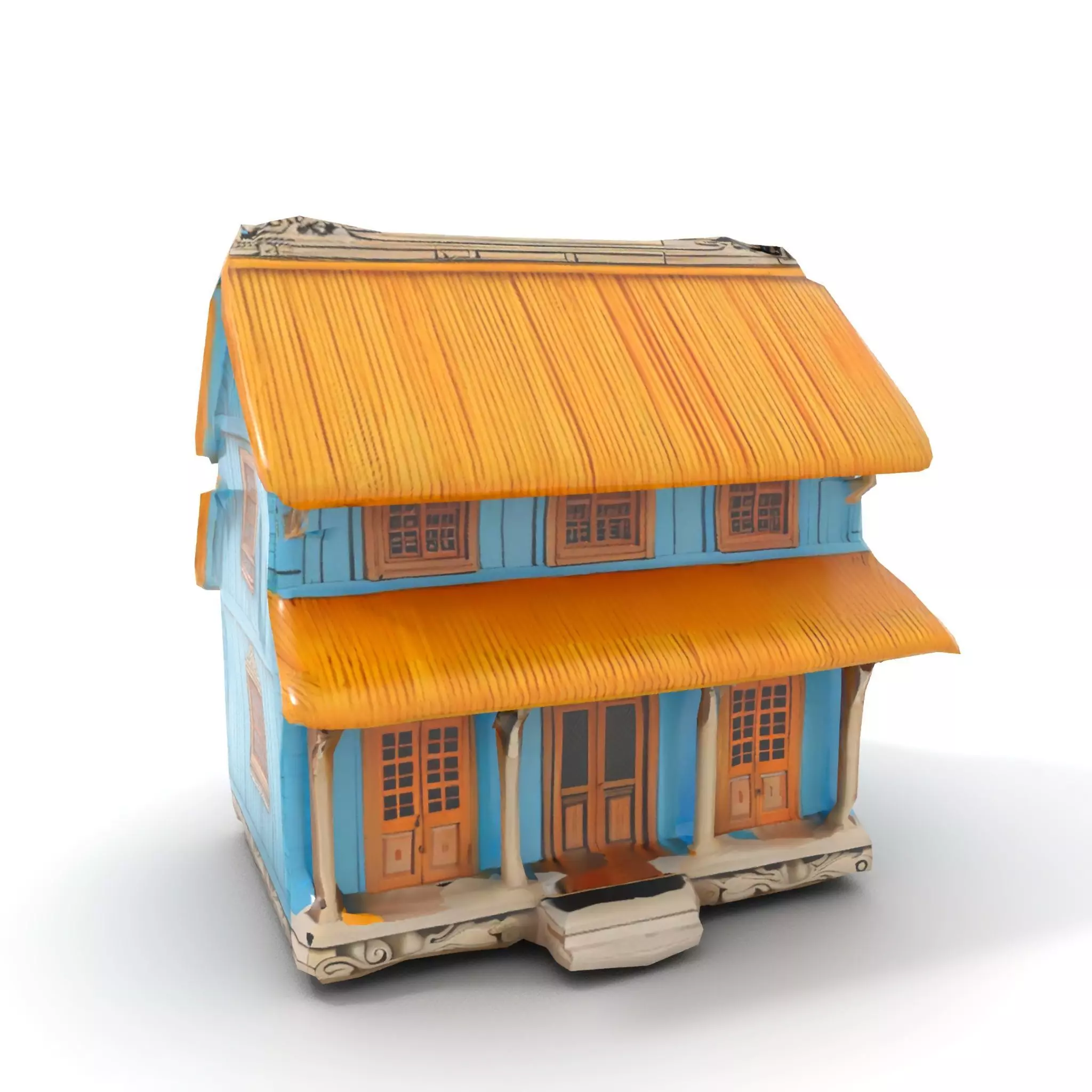 Traditional Teal Cottage model pack Low-poly 3D model_8