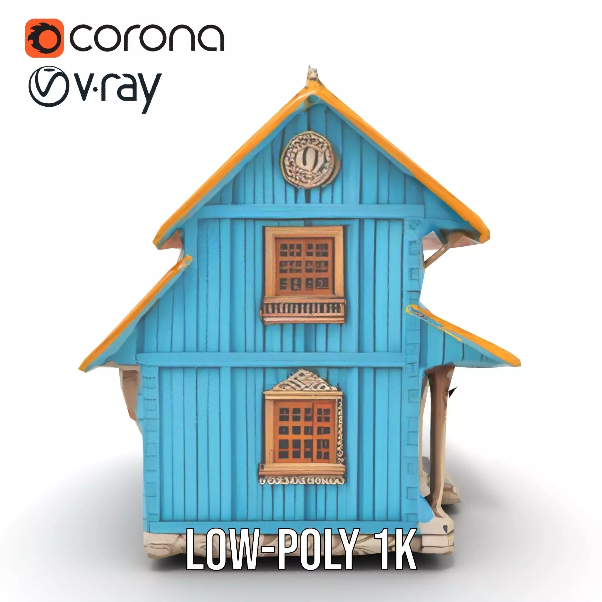 Traditional Teal Cottage model pack Low-poly 3D model_10