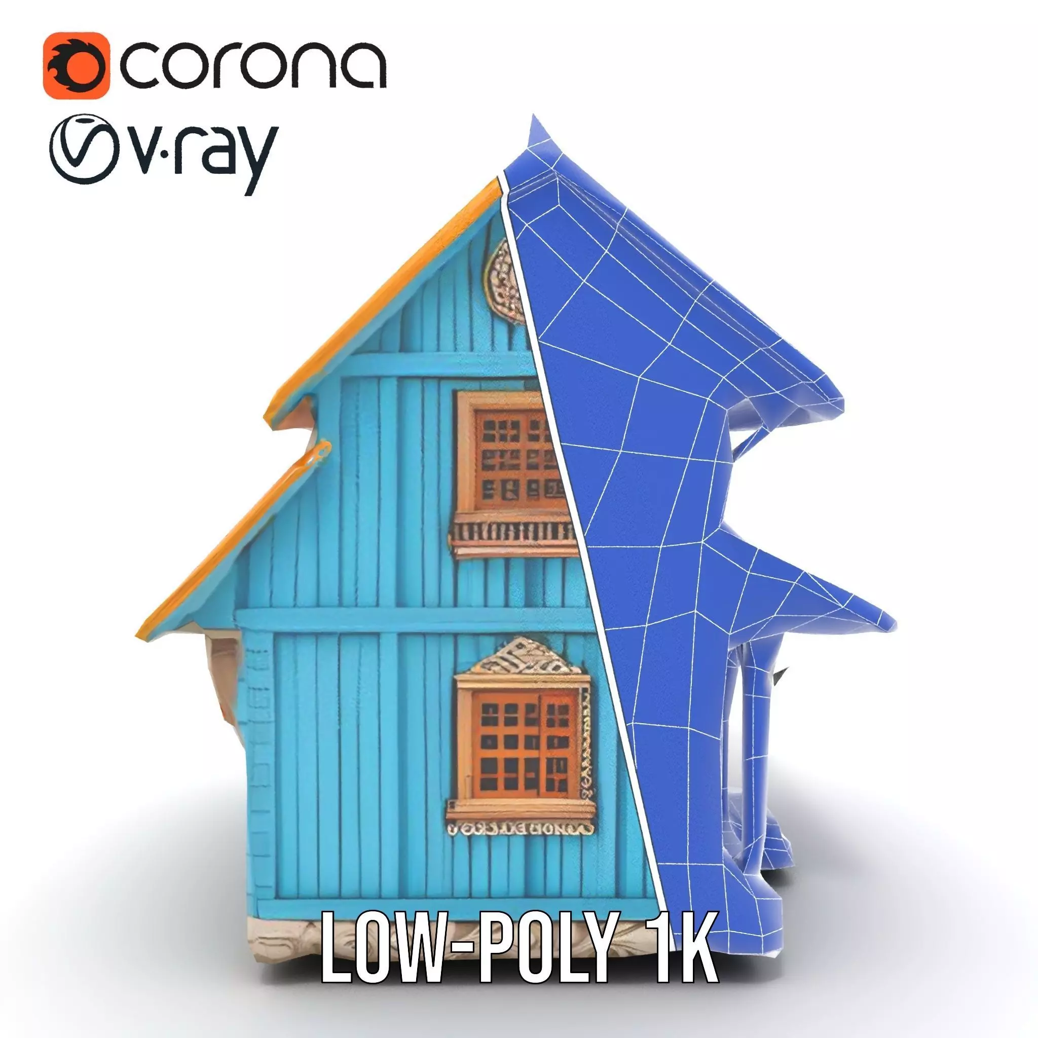 Traditional Teal Cottage model pack Low-poly 3D model_31