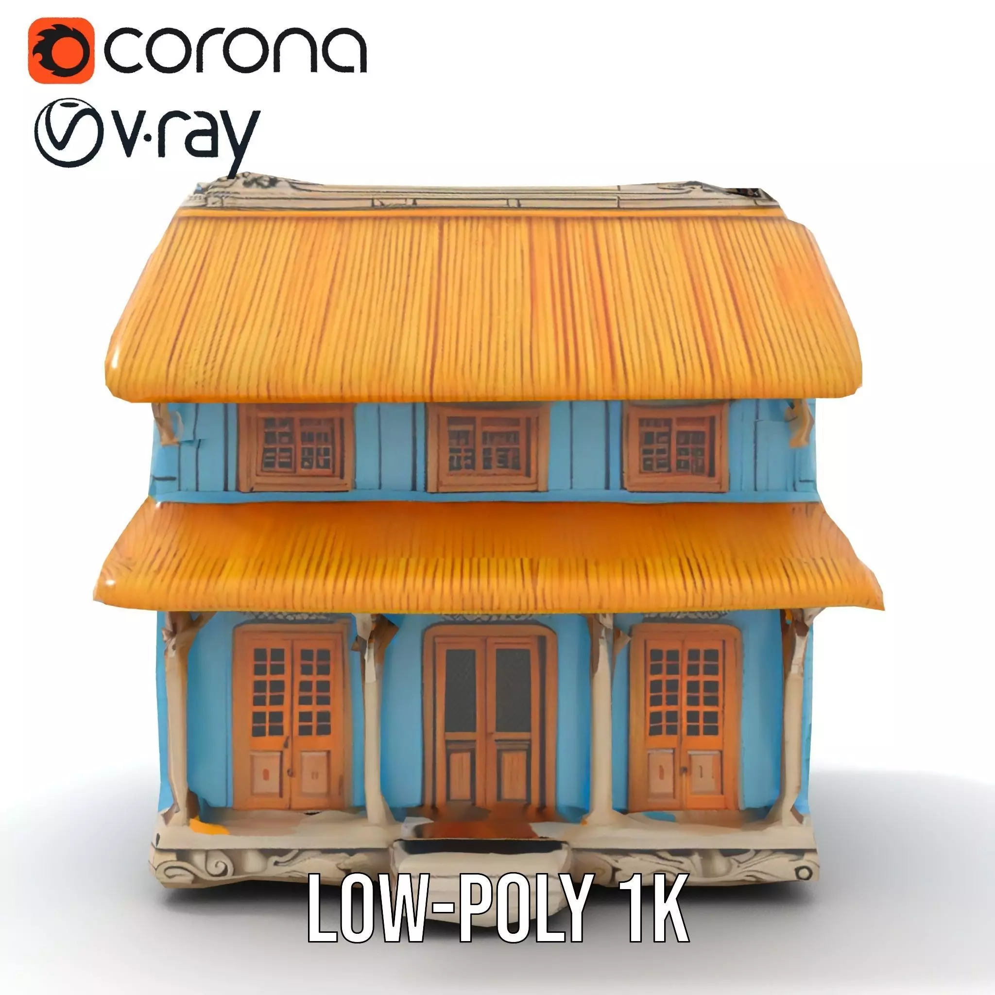 Traditional Teal Cottage model pack Low-poly 3D model_20
