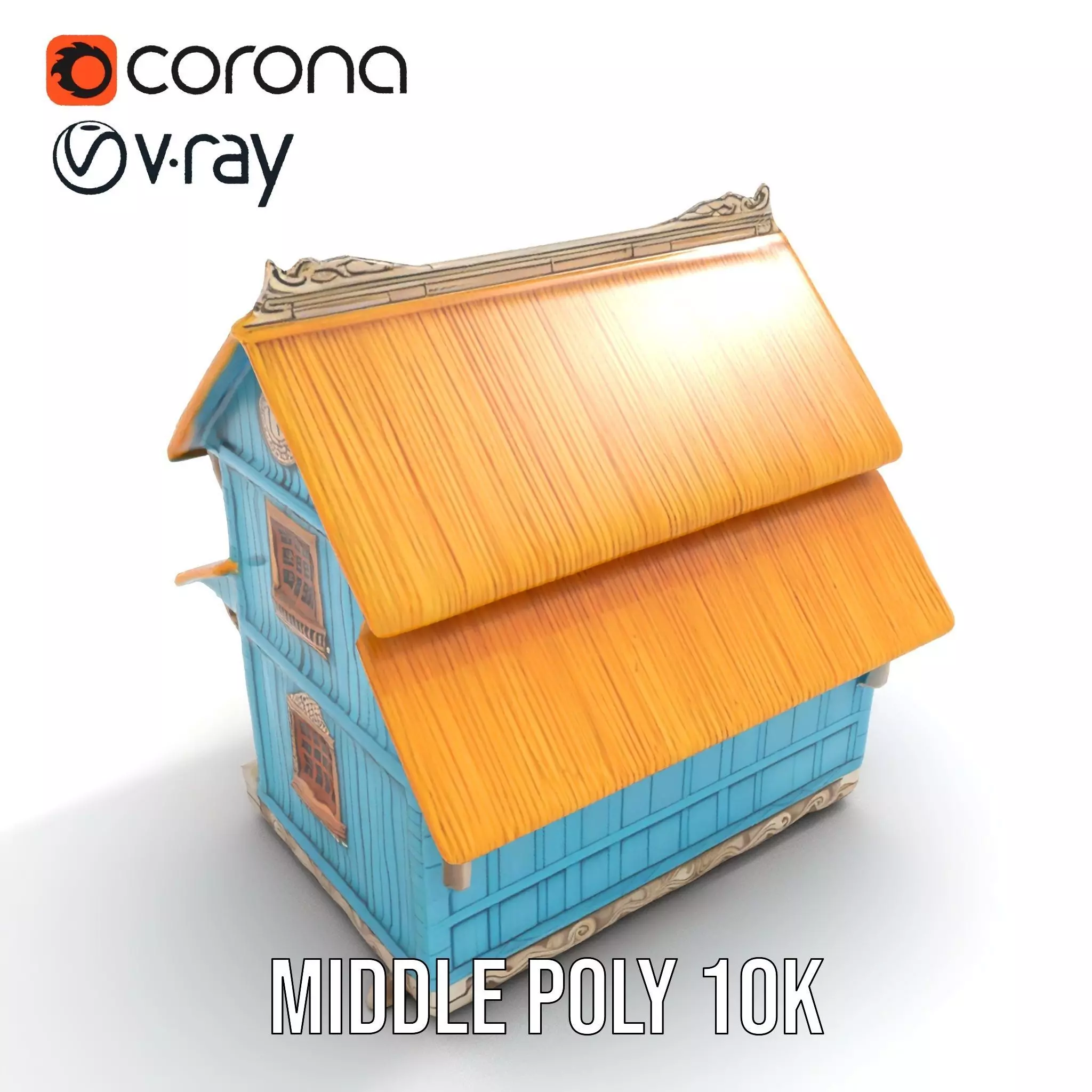 Traditional Teal Cottage model pack Low-poly 3D model_6
