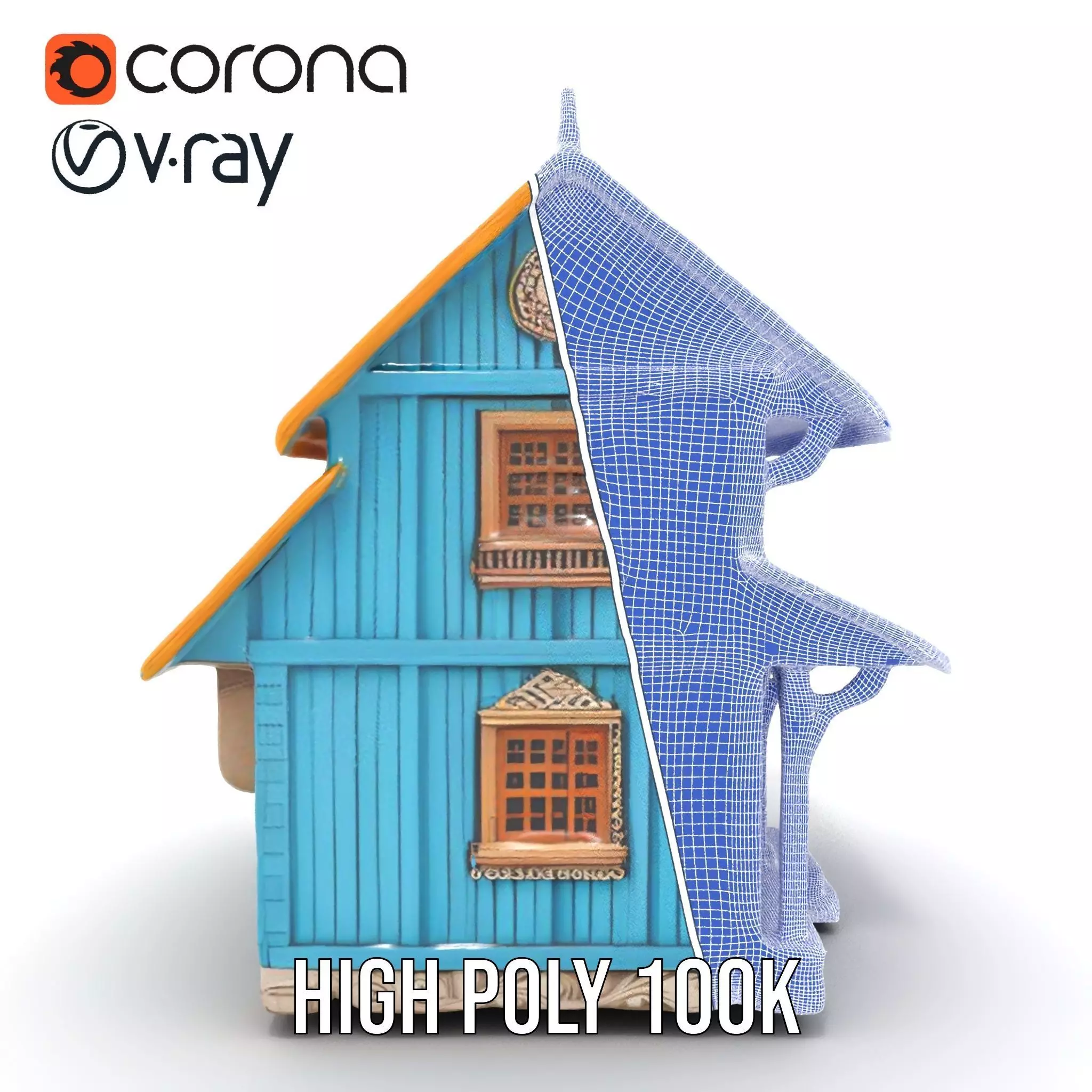 Traditional Teal Cottage model pack Low-poly 3D model_35