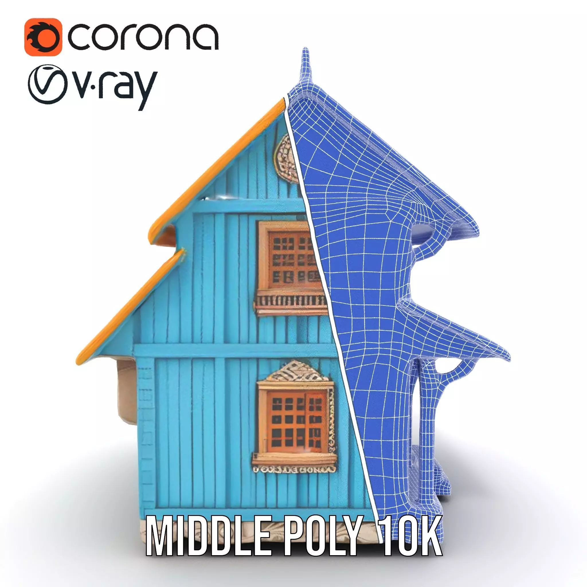Traditional Teal Cottage model pack Low-poly 3D model_27