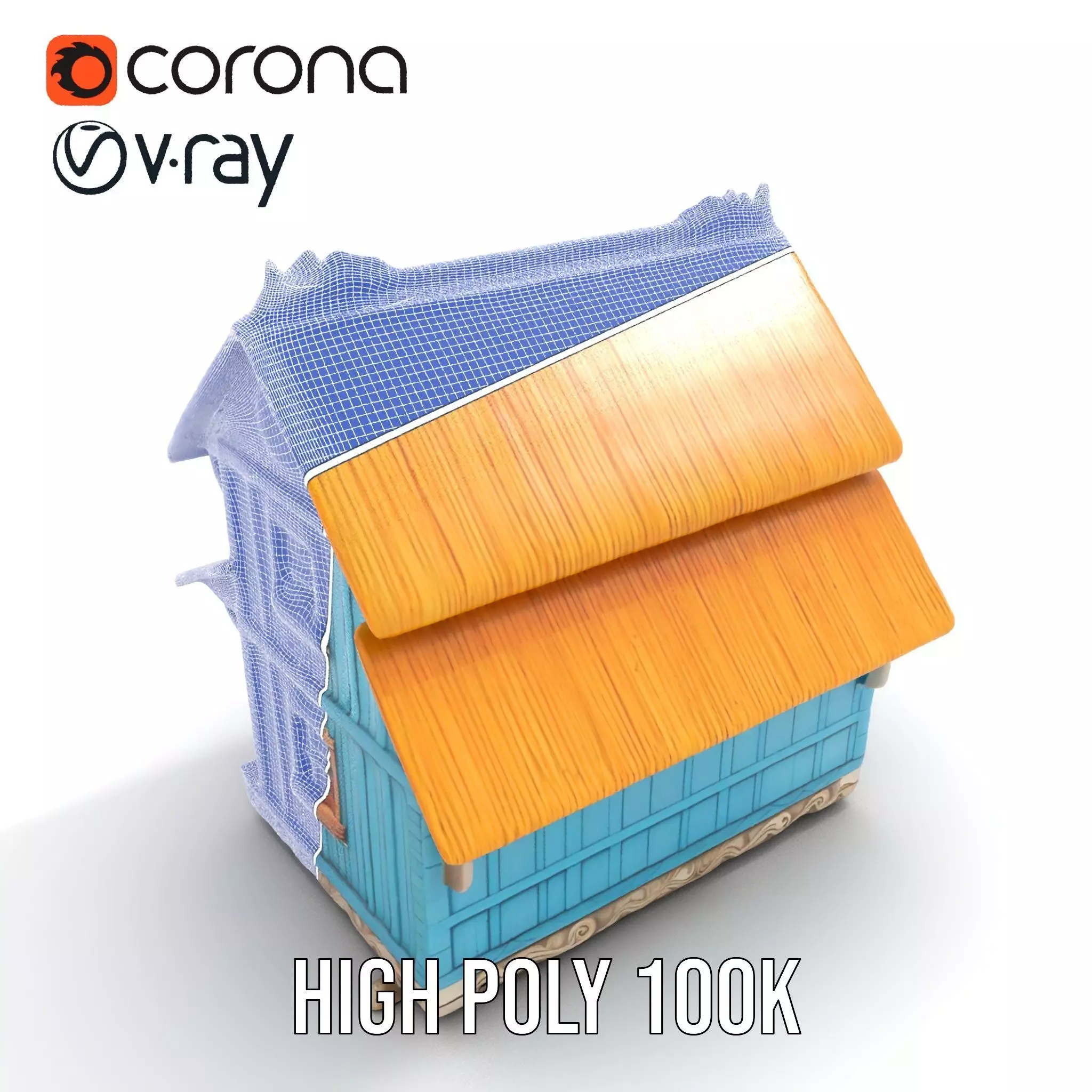 Traditional Teal Cottage model pack Low-poly 3D model_21