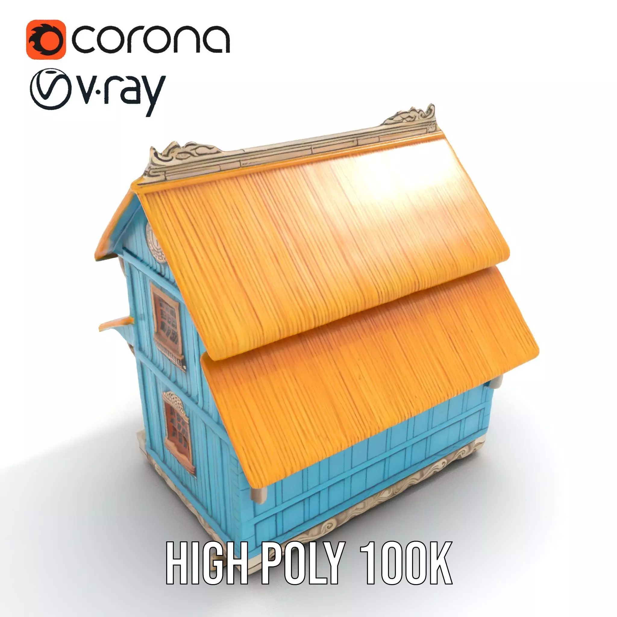 Traditional Teal Cottage model pack Low-poly 3D model_18