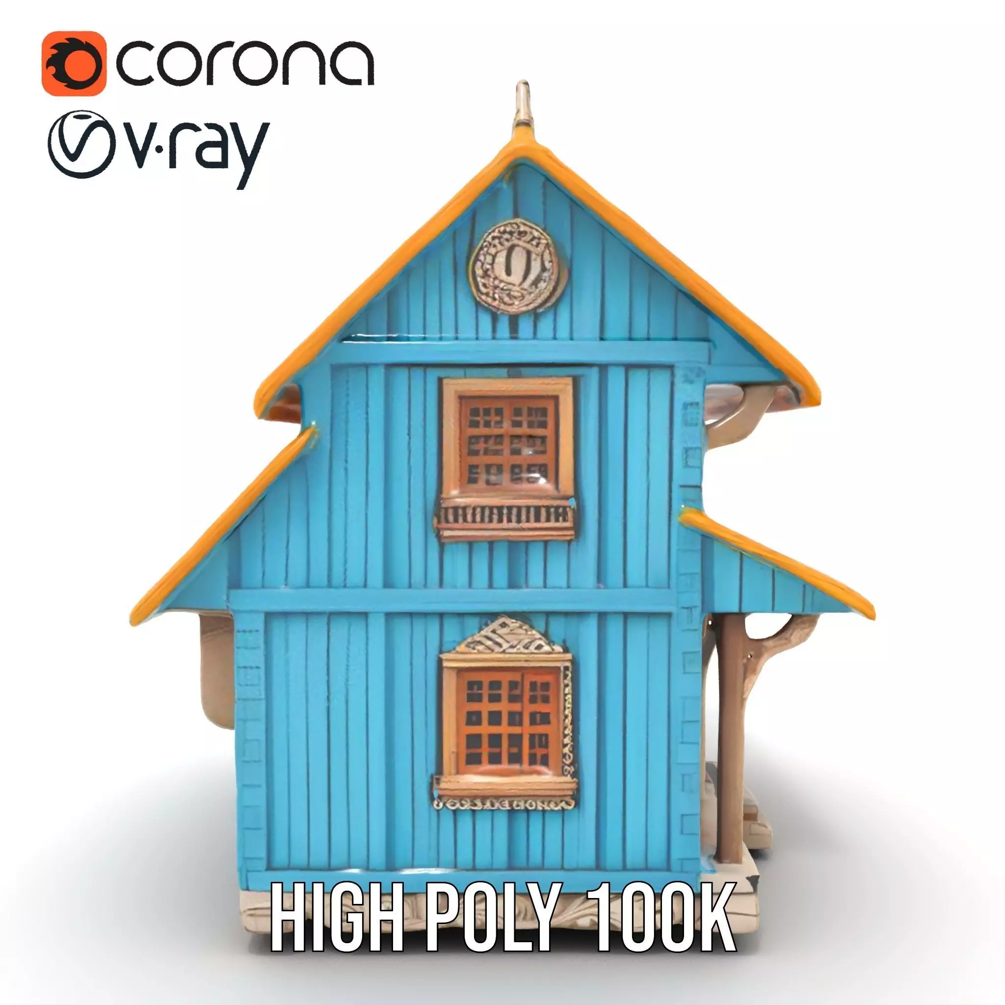 Traditional Teal Cottage model pack Low-poly 3D model_26