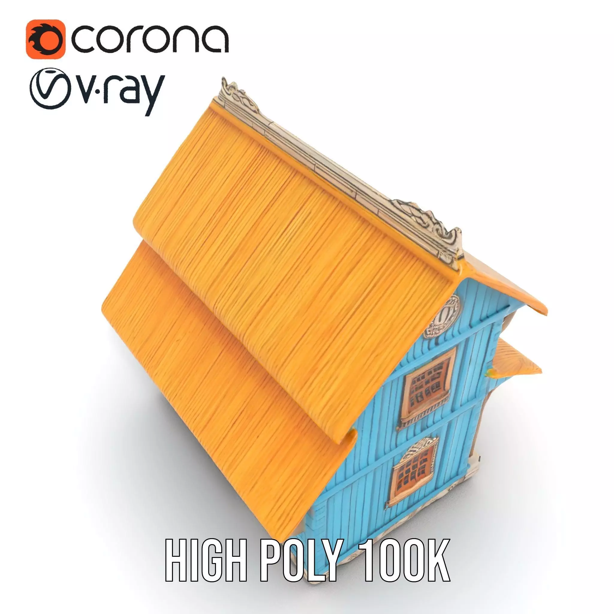 Traditional Teal Cottage model pack Low-poly 3D model_32