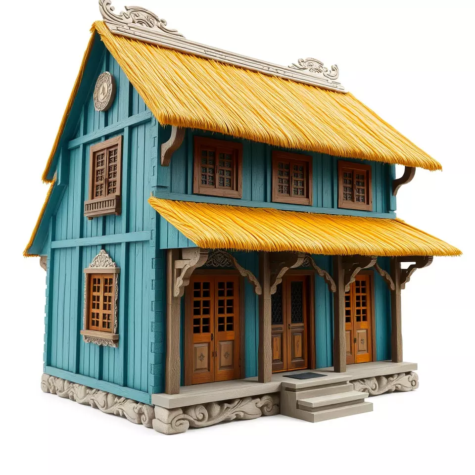Traditional Teal Cottage model pack Low-poly 3D model_3