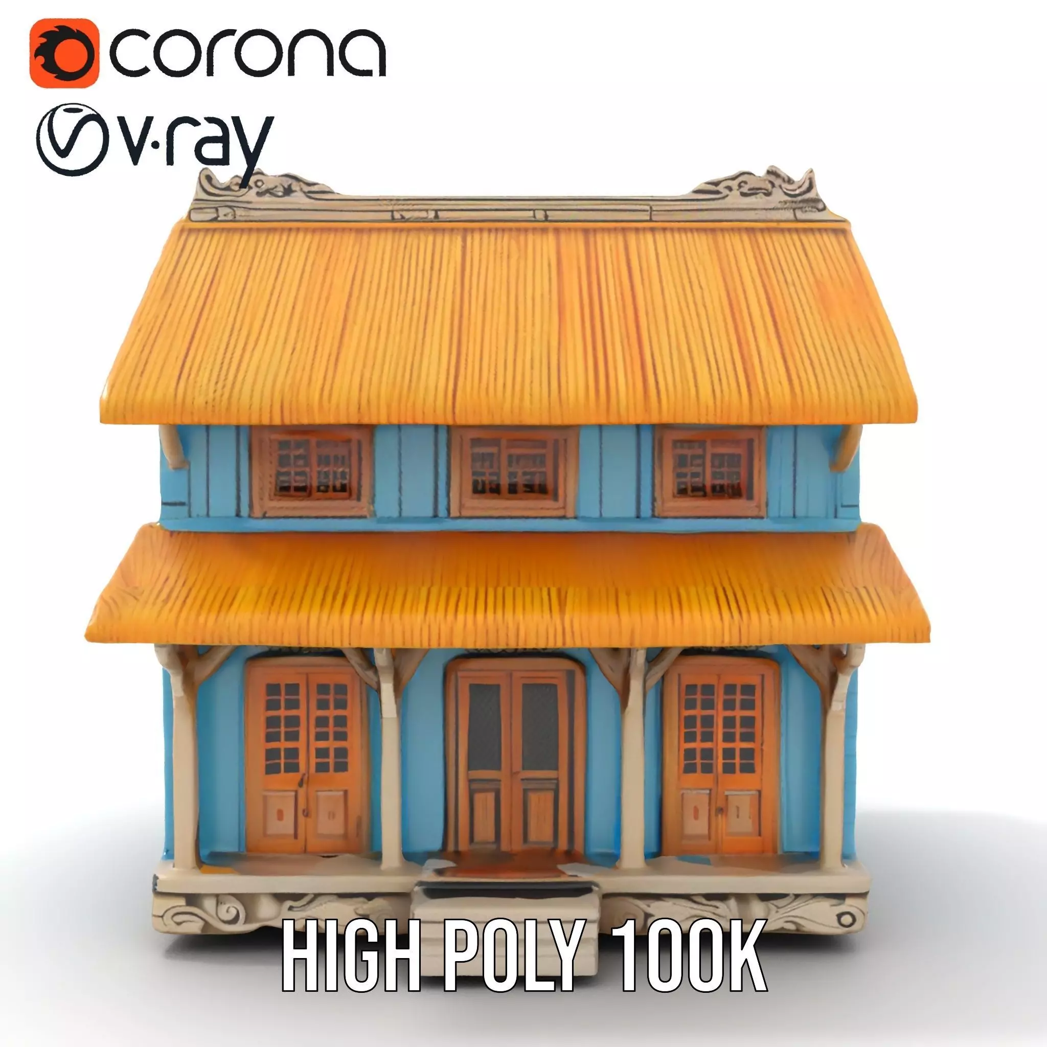Traditional Teal Cottage model pack Low-poly 3D model_33