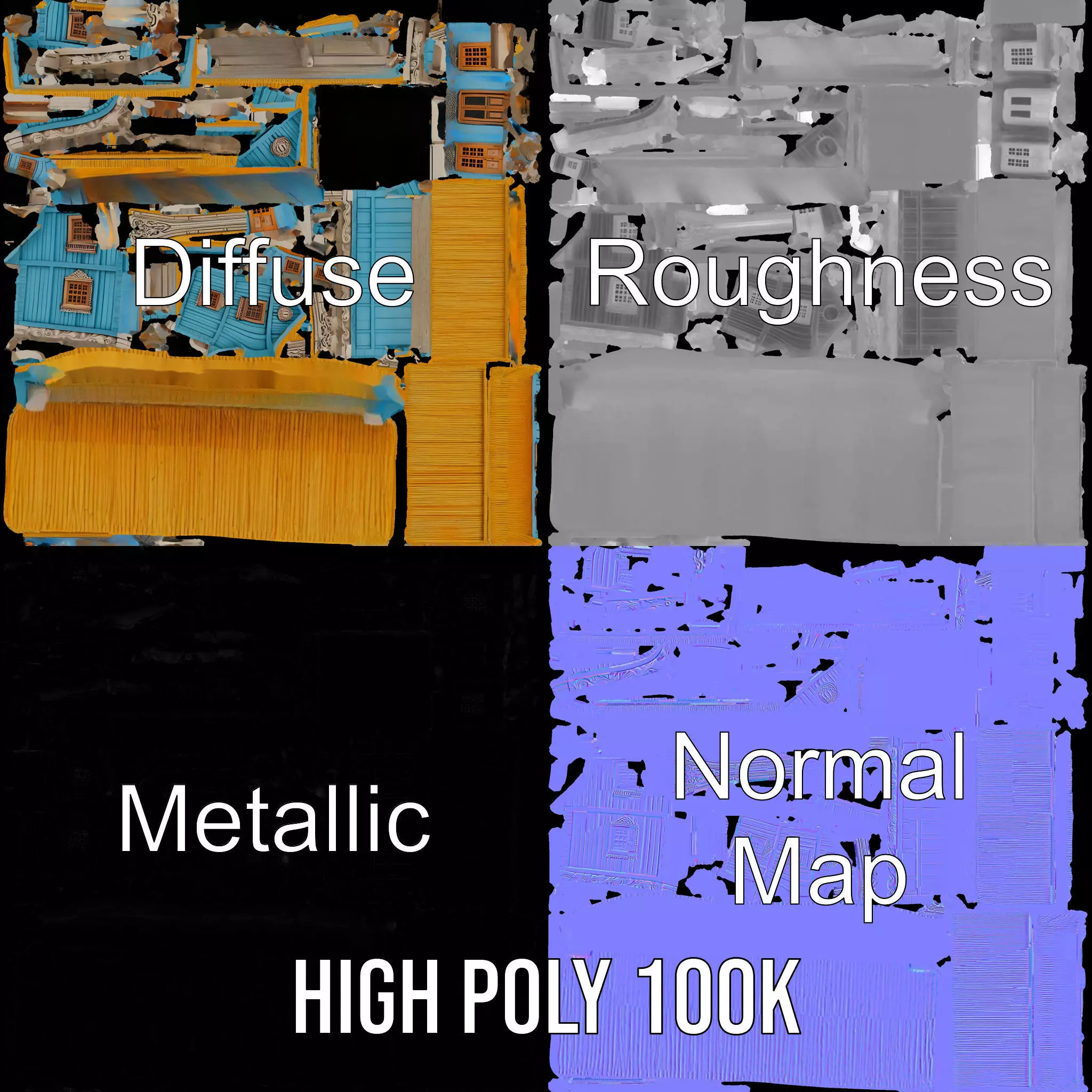 Traditional Teal Cottage model pack Low-poly 3D model_4