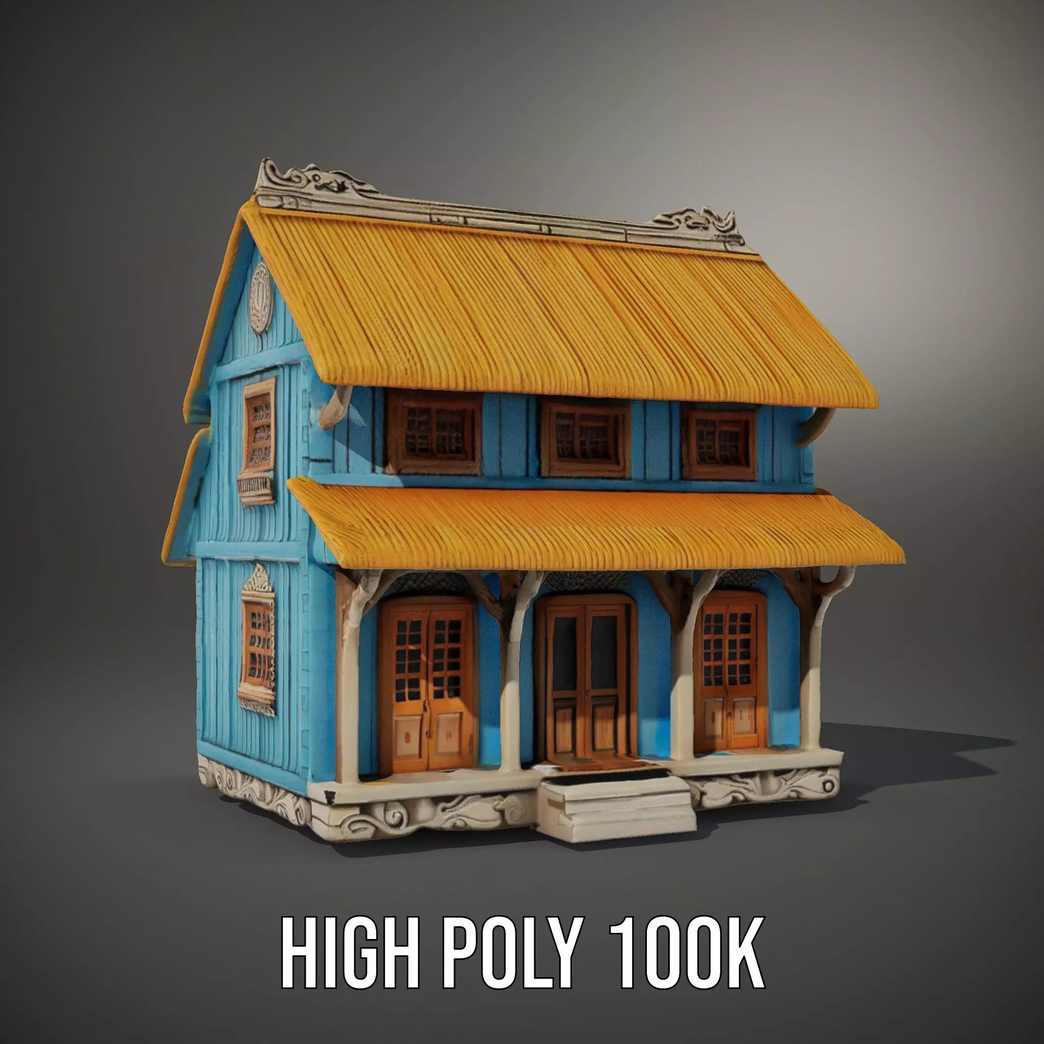 Traditional Teal Cottage model pack Low-poly 3D model_9