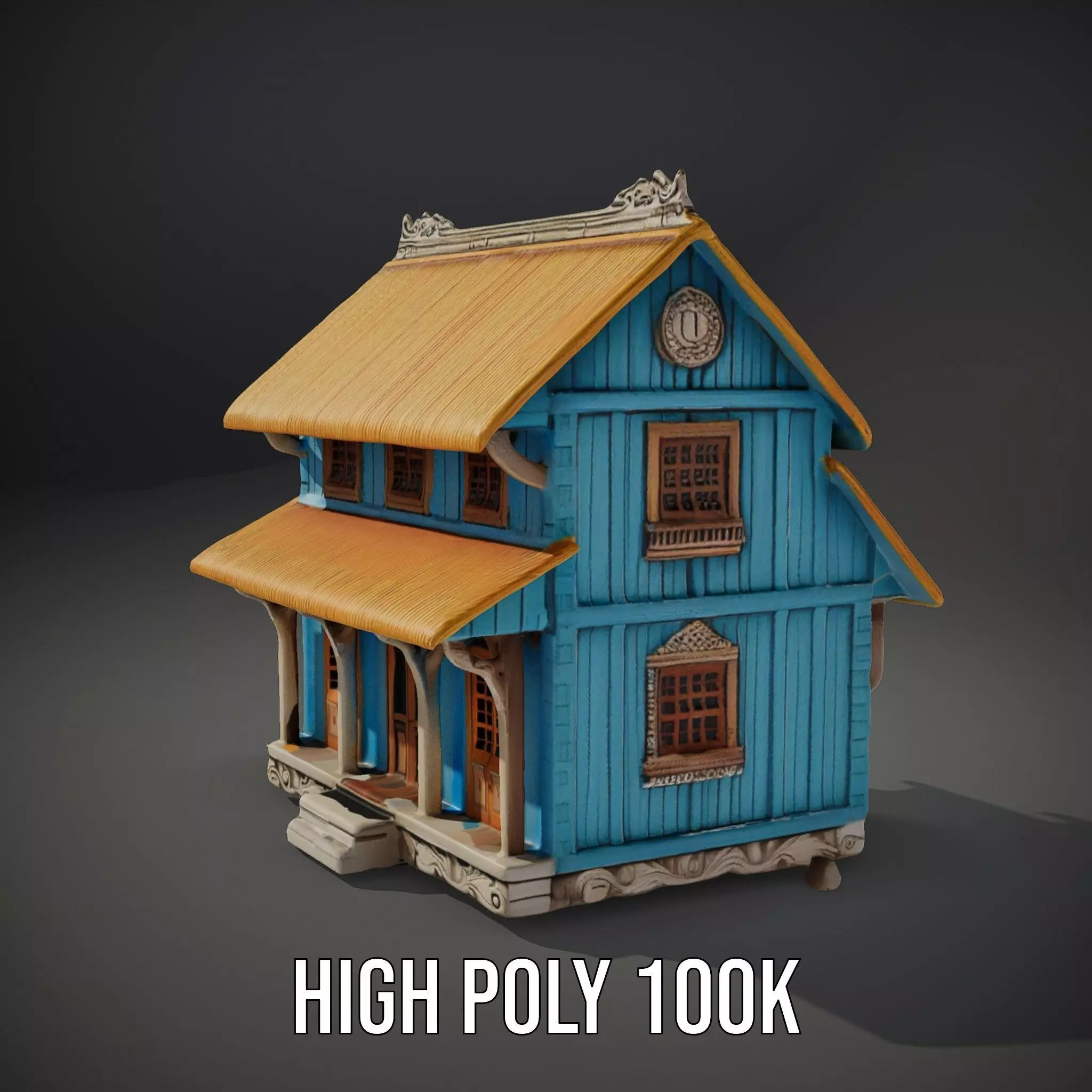 Traditional Teal Cottage model pack Low-poly 3D model_11
