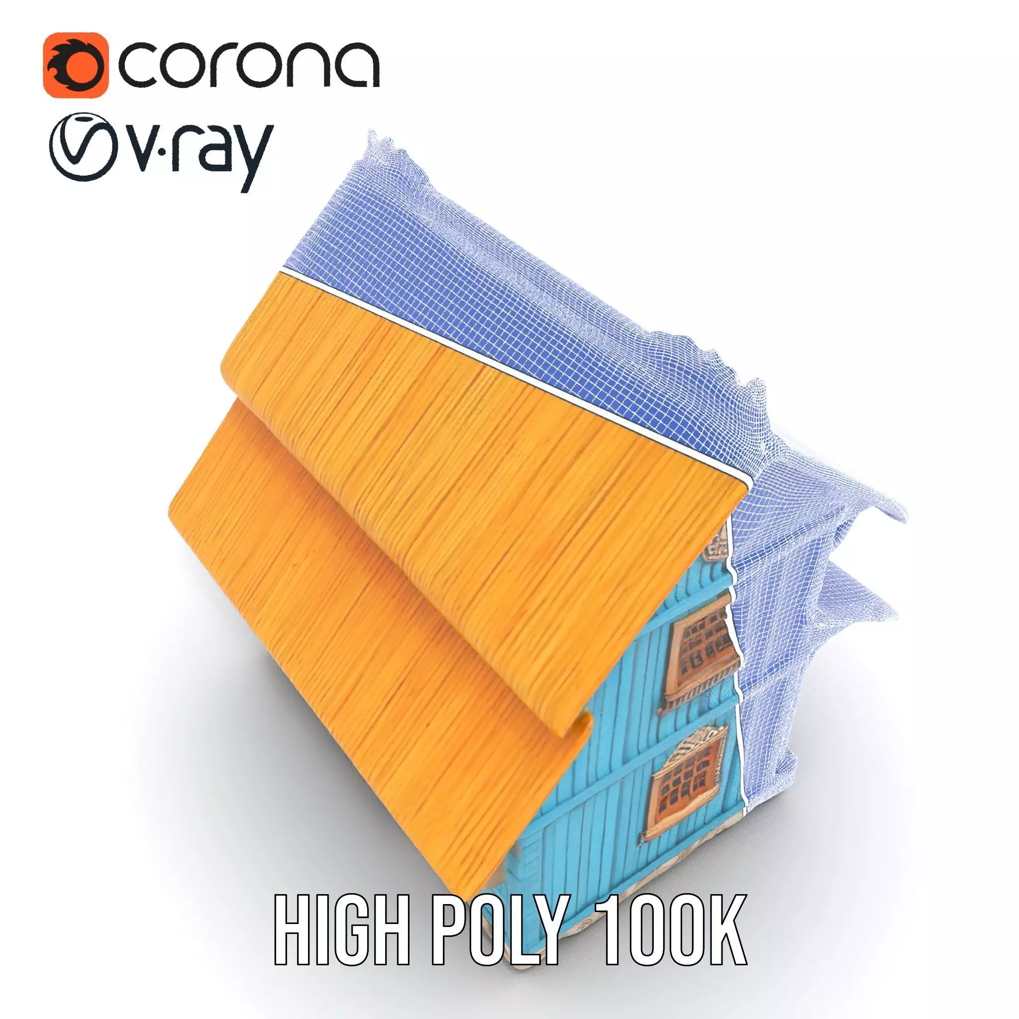 Traditional Teal Cottage model pack Low-poly 3D model_29