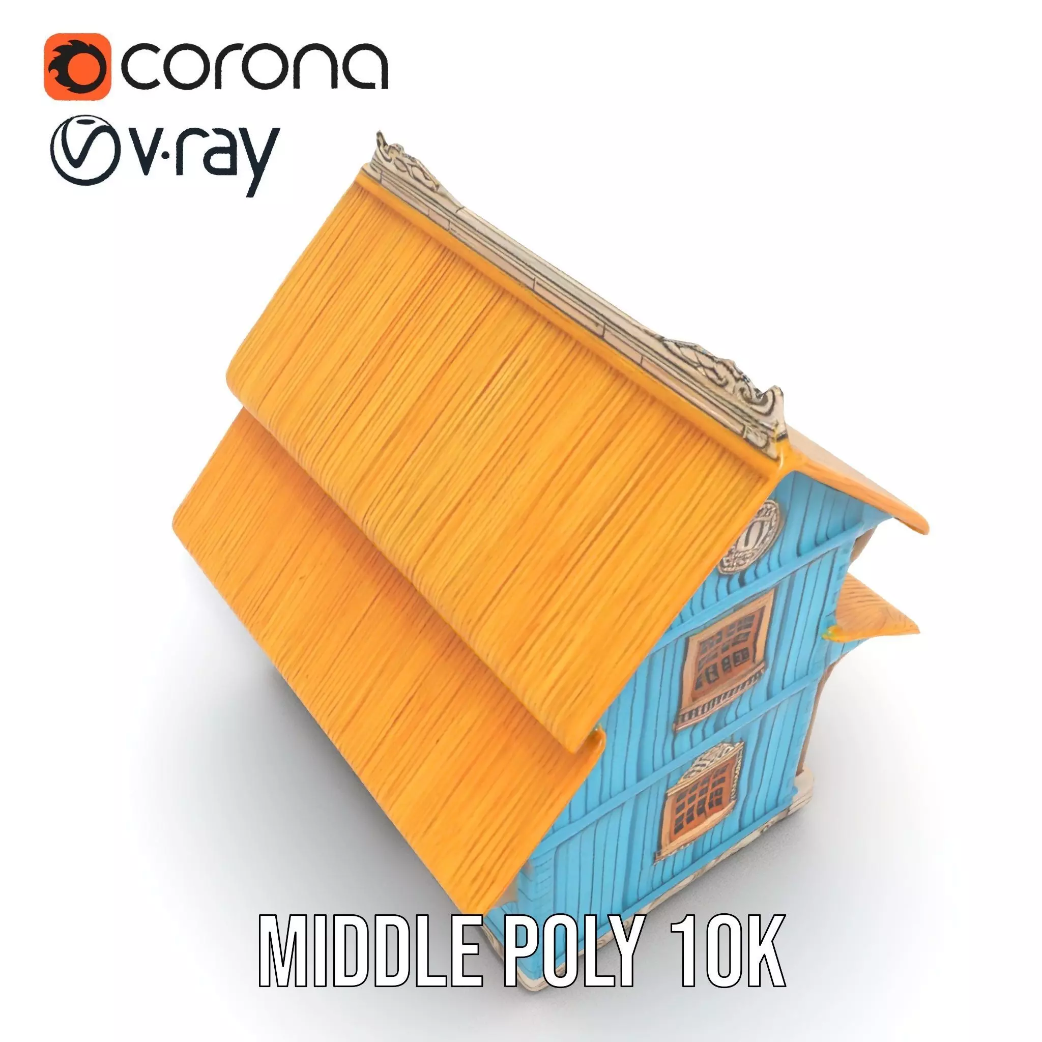 Traditional Teal Cottage model pack Low-poly 3D model_12