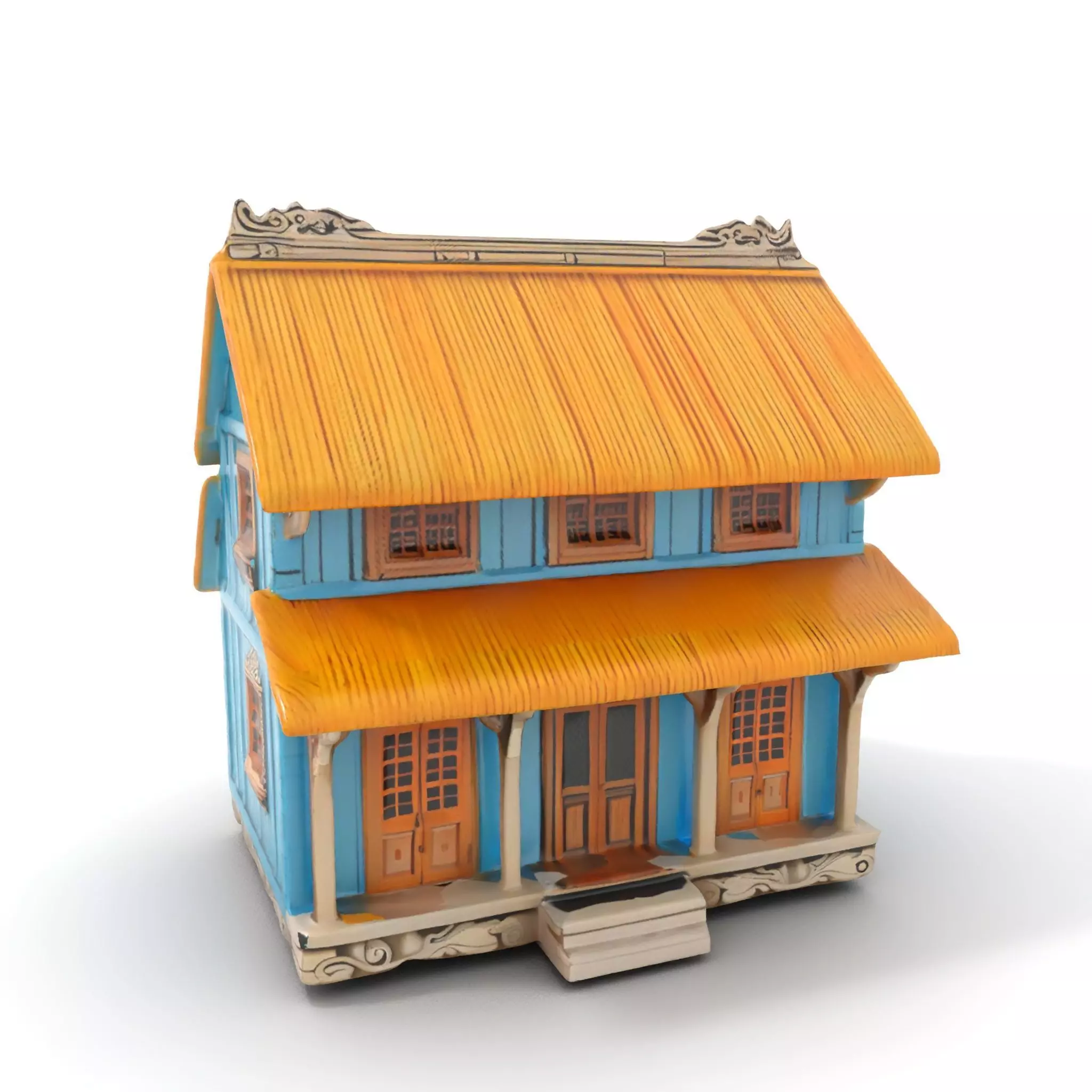 Traditional Teal Cottage model pack Low-poly 3D model_0