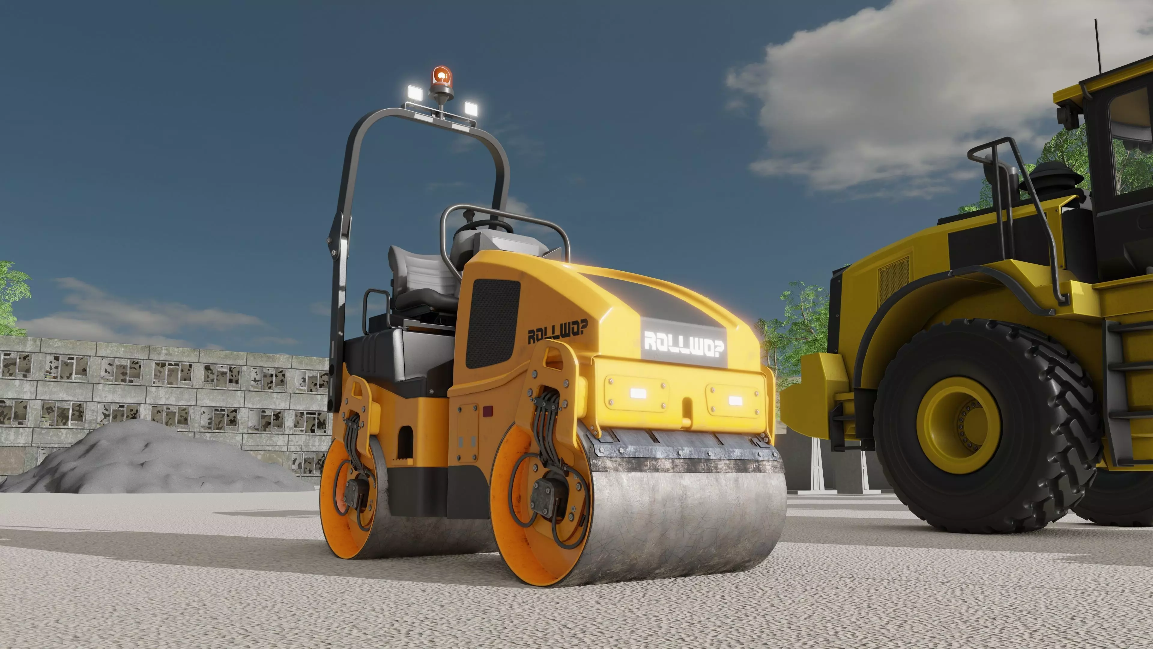 Road Roller Version-1 yellow rigged Low-poly 3D model_3