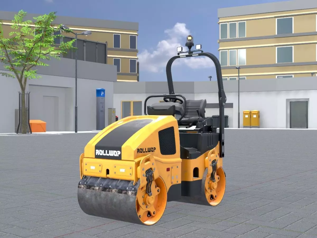 Road Roller Version-1 yellow rigged Low-poly 3D model_13