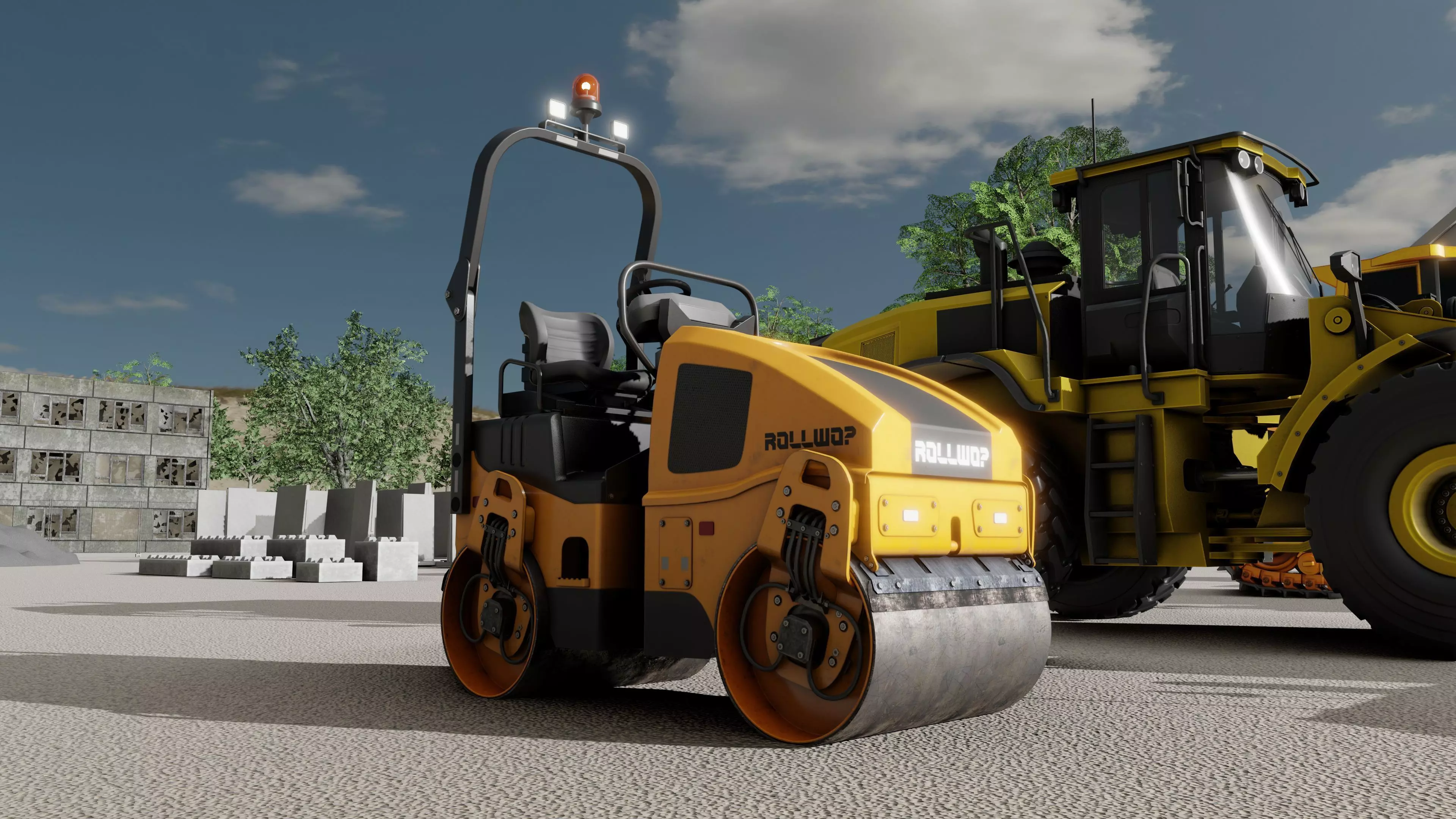 Road Roller Version-1 yellow rigged Low-poly 3D model_2