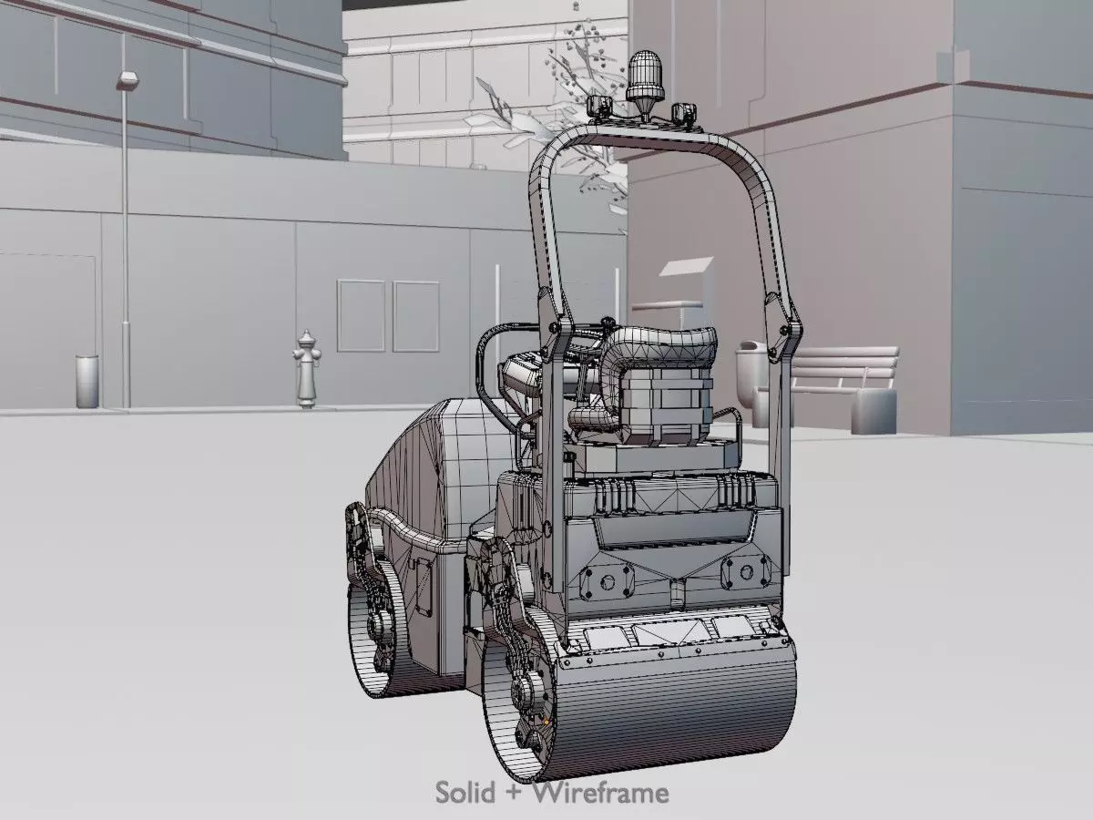 Road Roller Version-1 yellow rigged Low-poly 3D model_8
