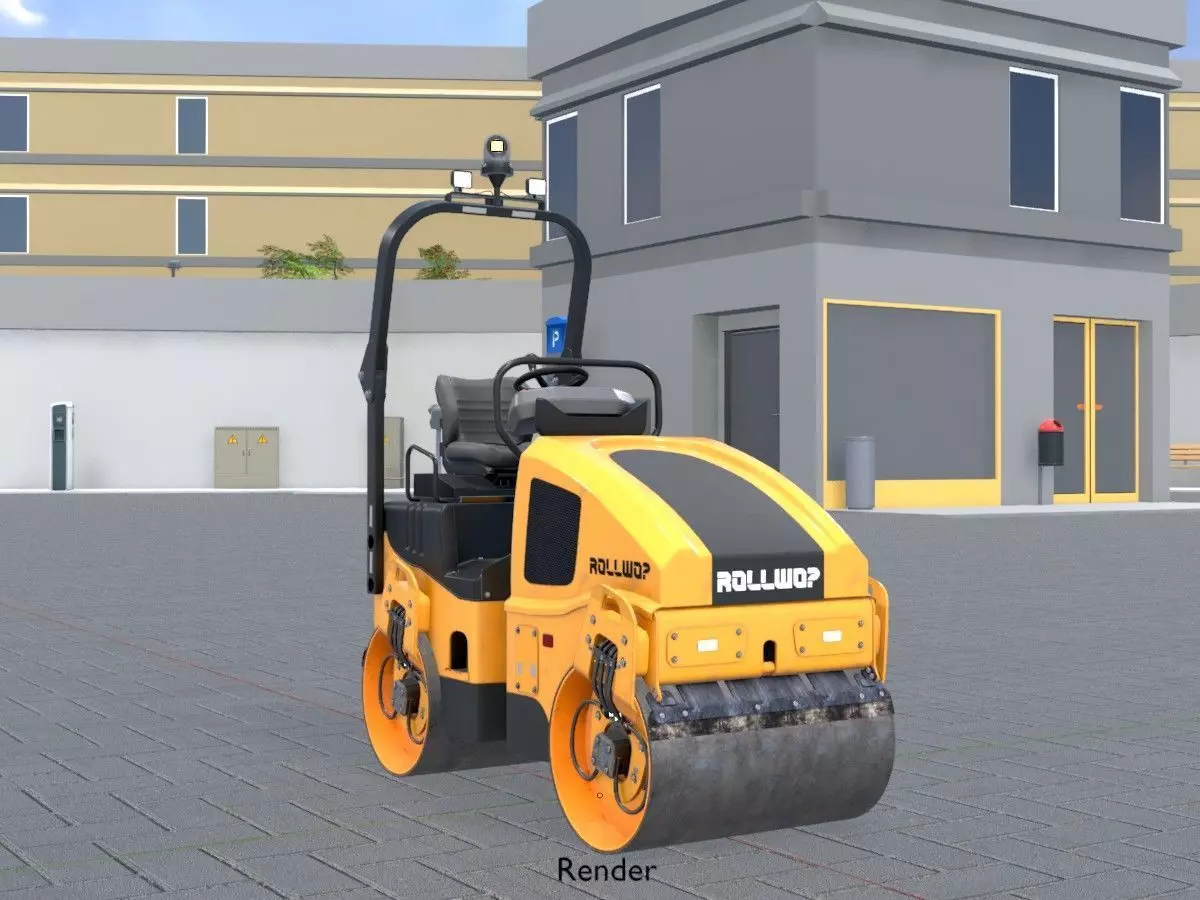 Road Roller Version-1 yellow rigged Low-poly 3D model_16