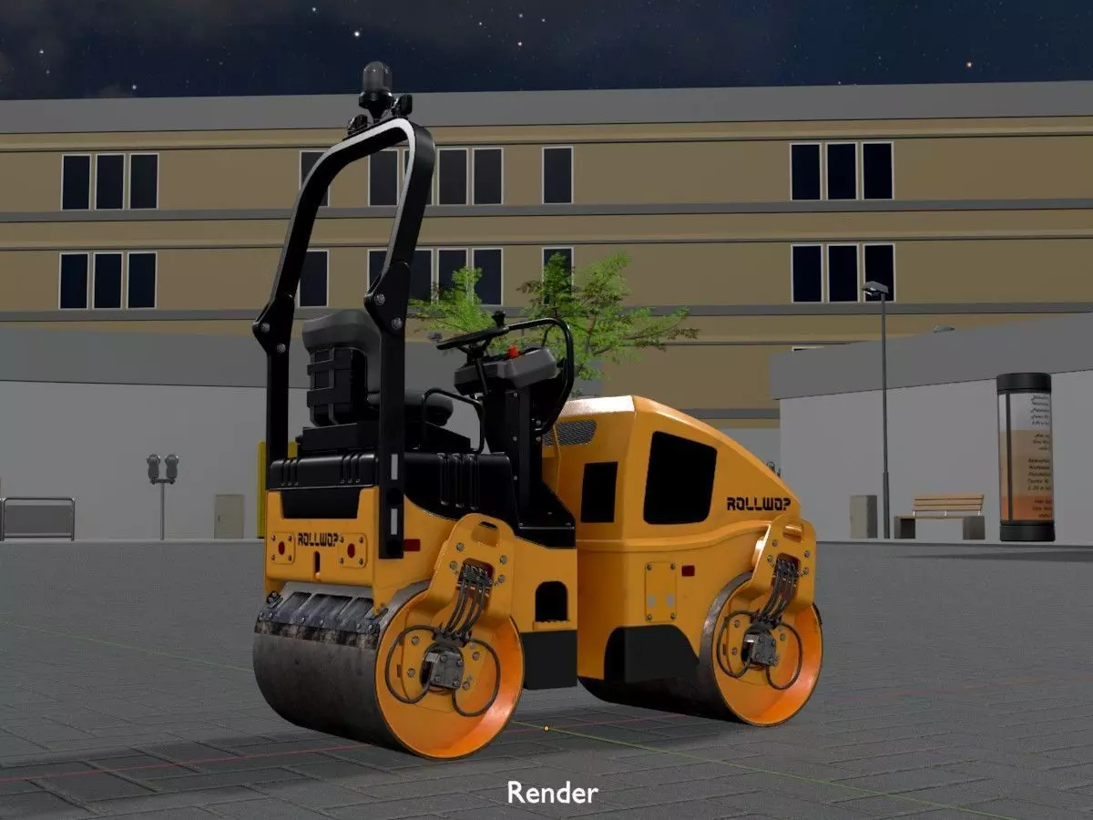 Road Roller Version-1 yellow rigged Low-poly 3D model_10