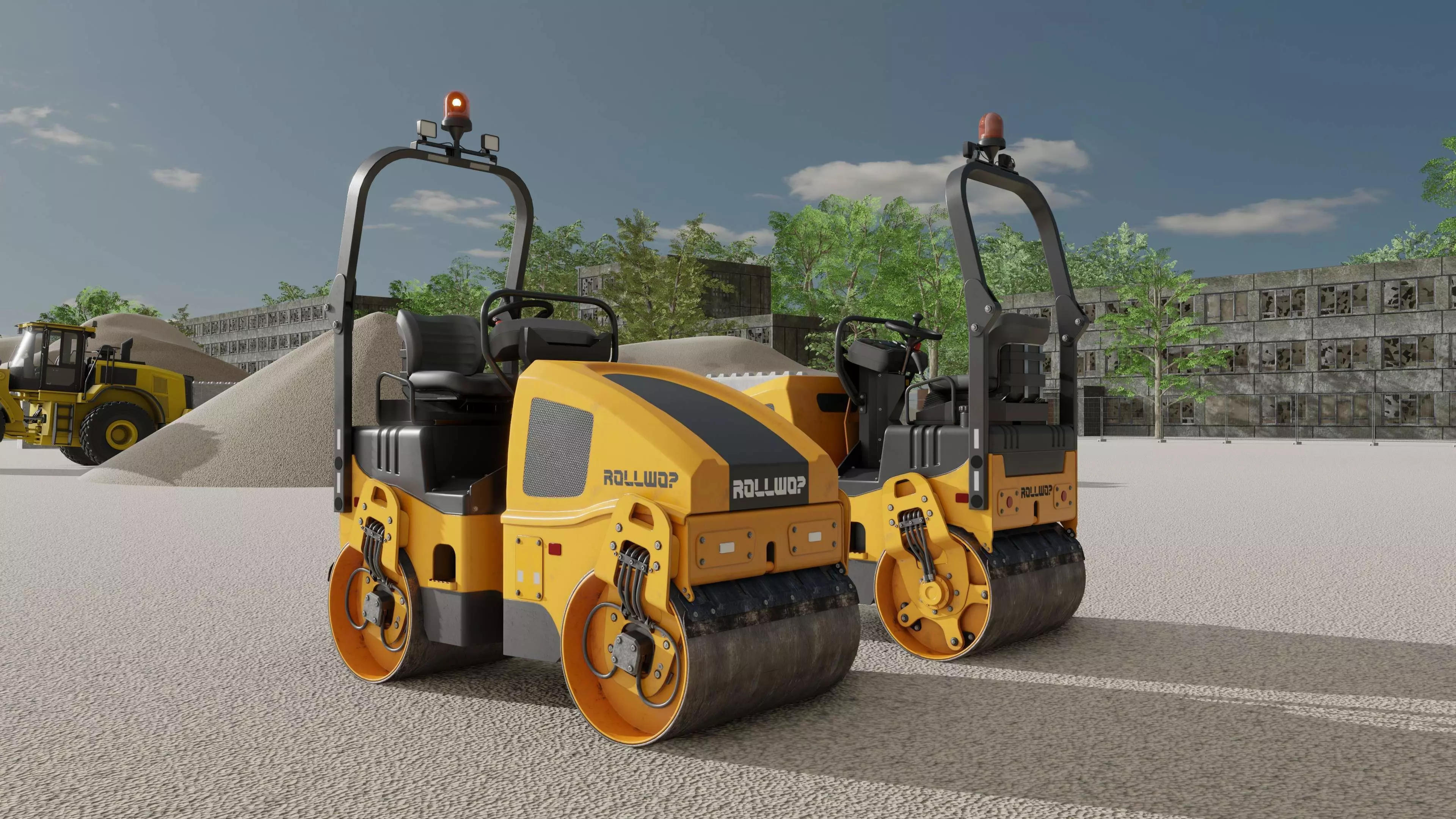 Road Roller Version-1 yellow rigged Low-poly 3D model_4