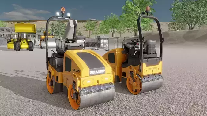 Road Roller Version-1 yellow rigged Low-poly 3D model
