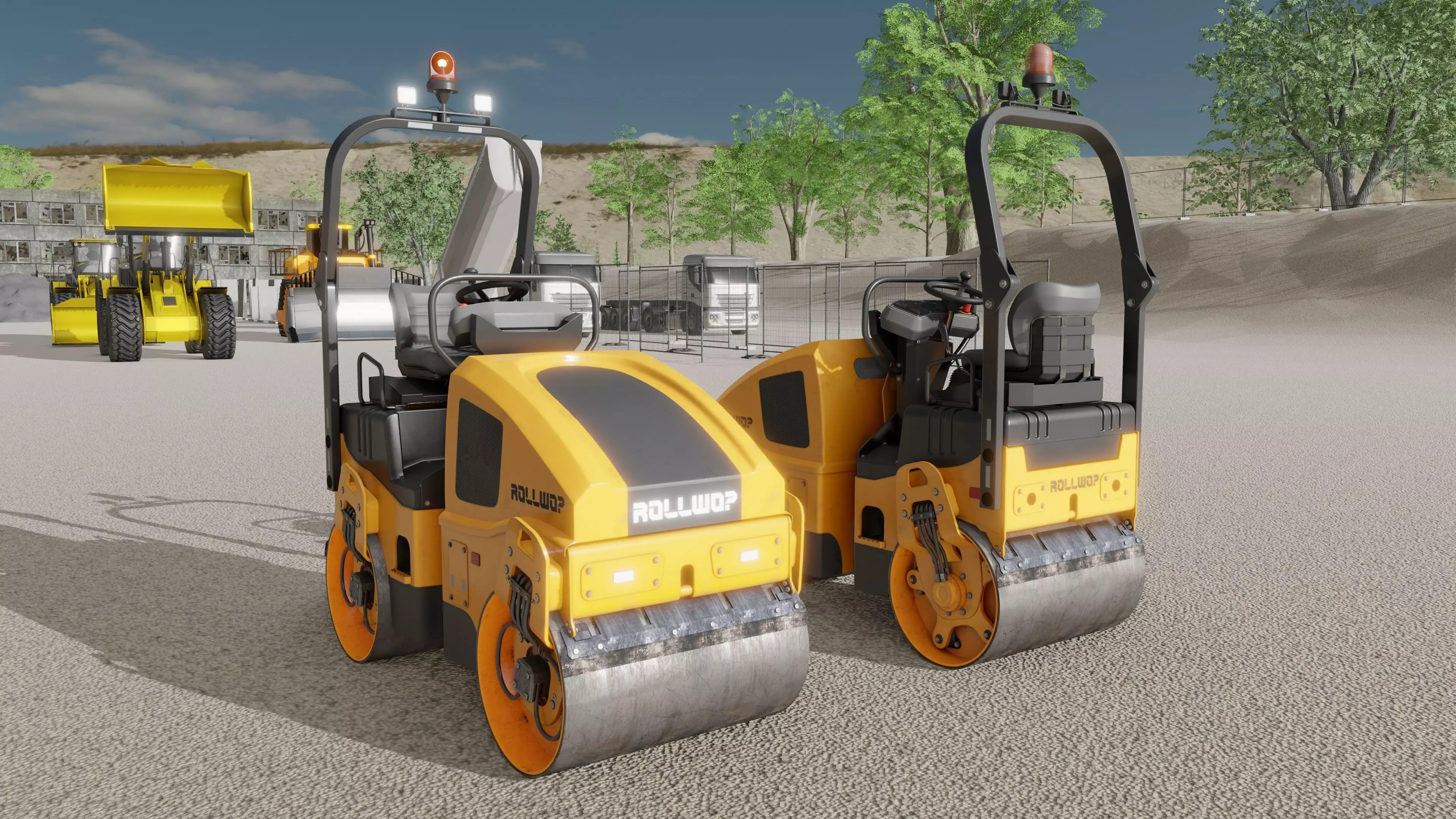 Road Roller Version-1 yellow rigged Low-poly 3D model_0