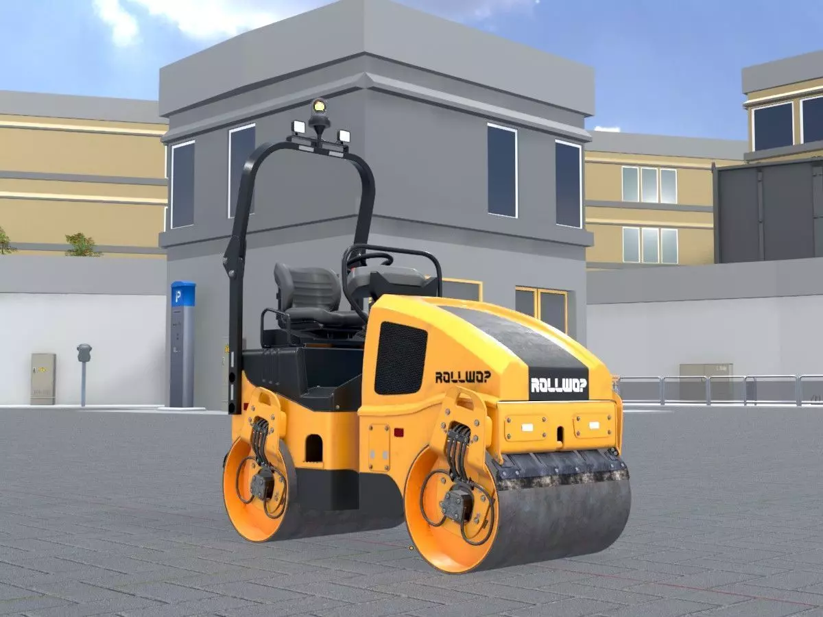 Road Roller Version-1 yellow rigged Low-poly 3D model_11