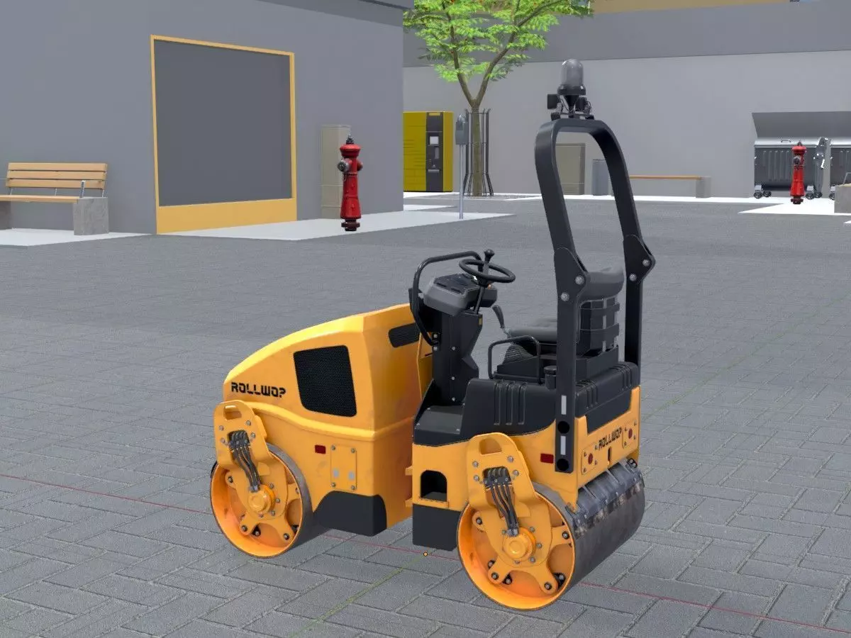 Road Roller Version-1 yellow rigged Low-poly 3D model_12