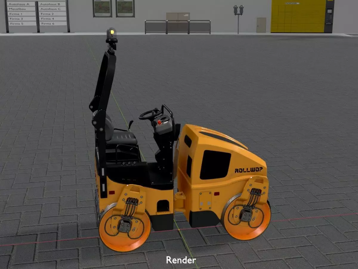 Road Roller Version-1 yellow rigged Low-poly 3D model_22