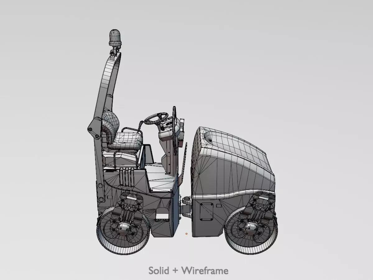 Road Roller Version-1 yellow rigged Low-poly 3D model_7