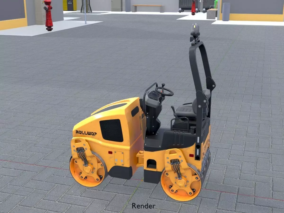 Road Roller Version-1 yellow rigged Low-poly 3D model_21