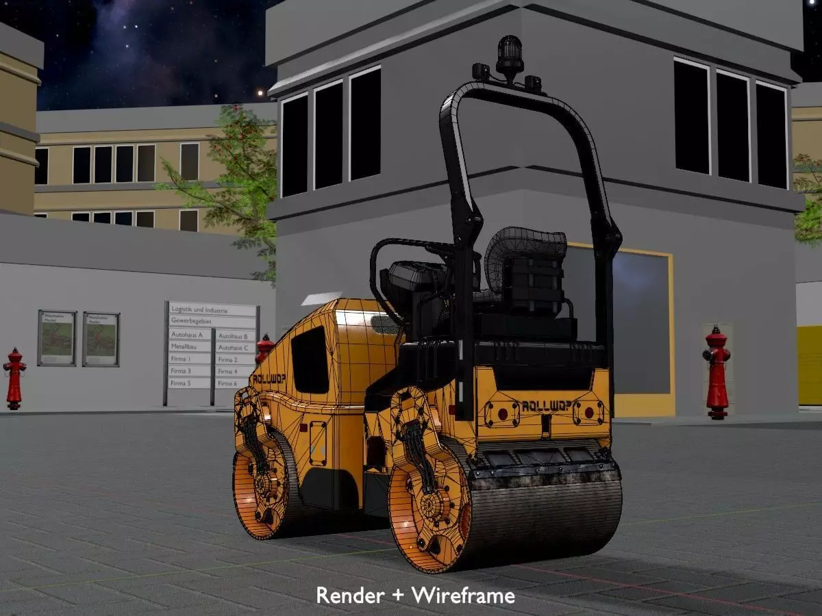 Road Roller Version-1 yellow rigged Low-poly 3D model_15