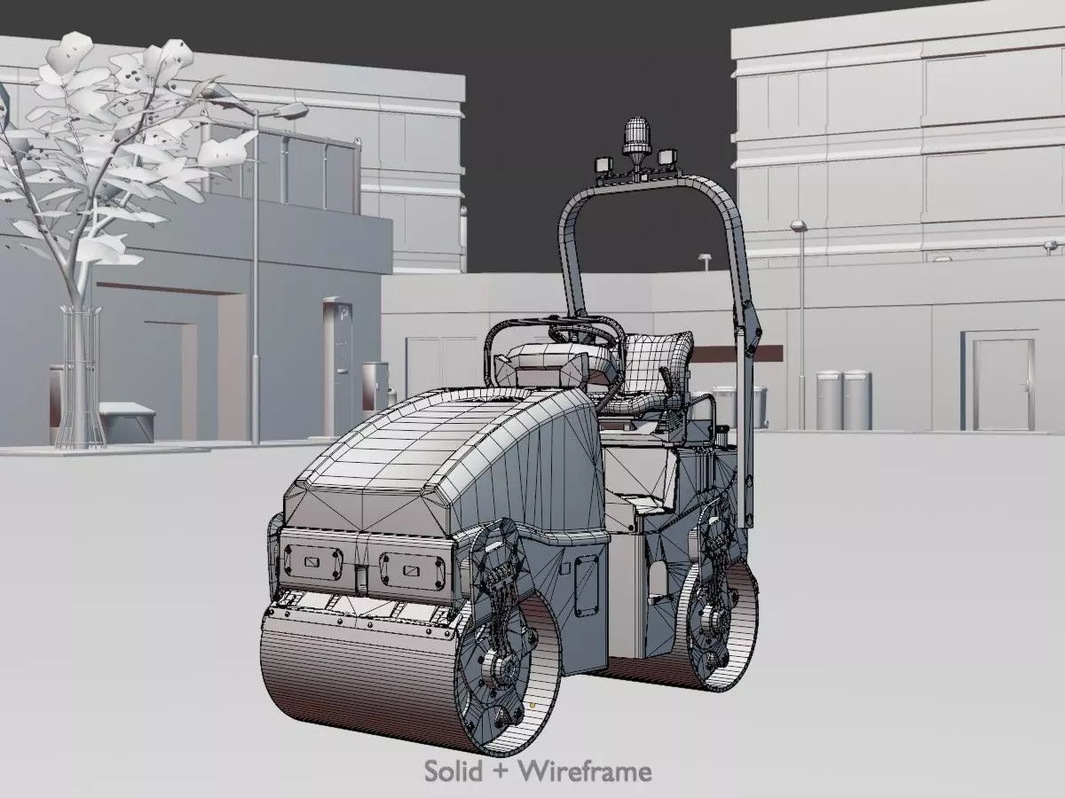 Road Roller Version-1 yellow rigged Low-poly 3D model_6