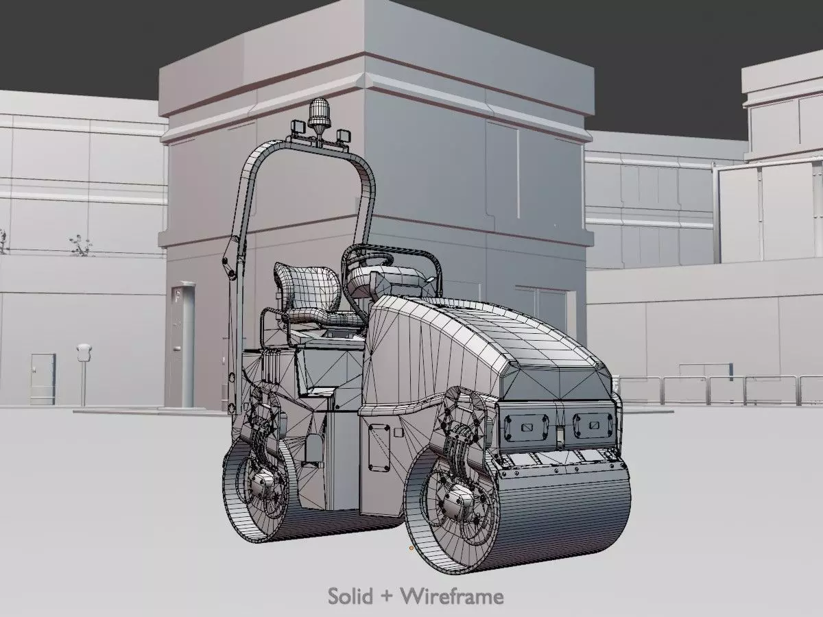 Road Roller Version-1 yellow rigged Low-poly 3D model_5