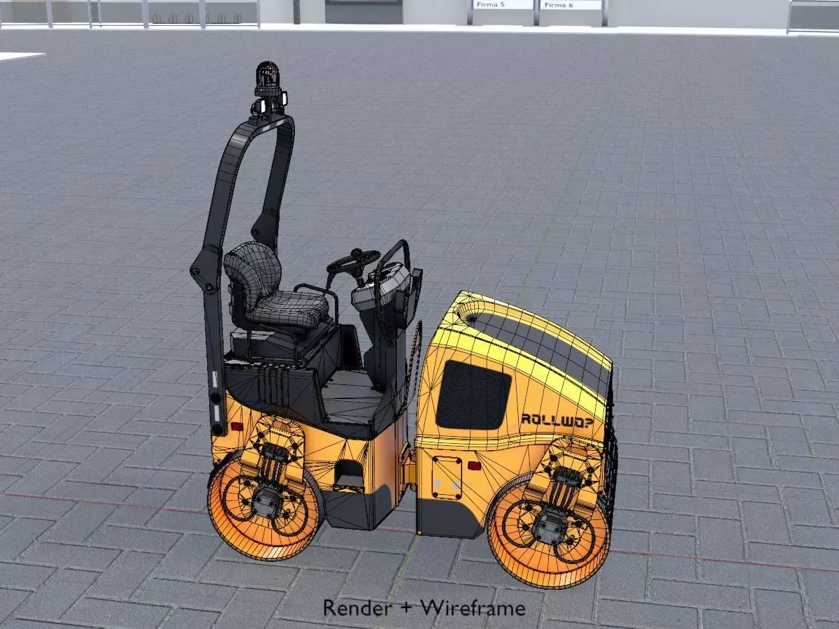 Road Roller Version-1 yellow rigged Low-poly 3D model_24