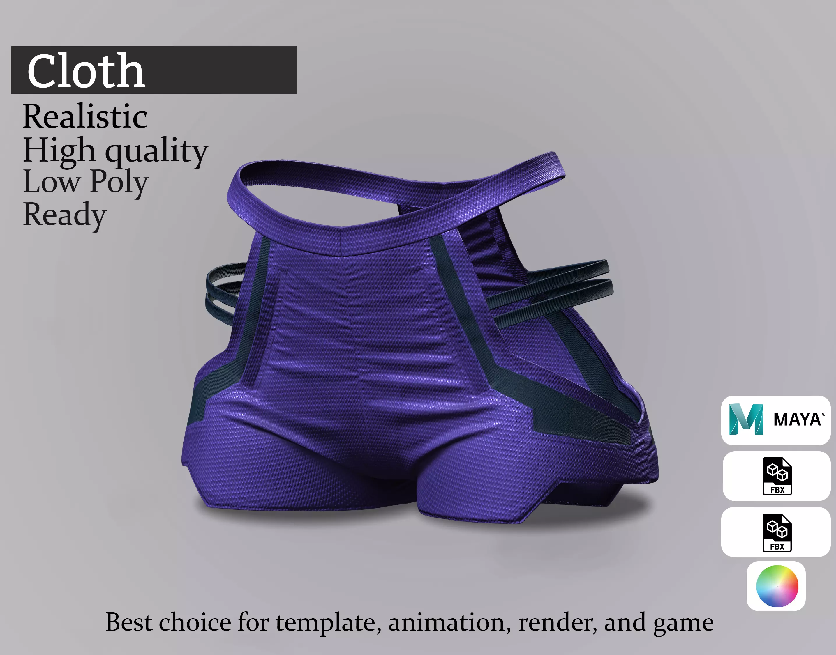 Futuristic Purple Shorts - Game-Ready 3D Outfit Low-poly 3D model