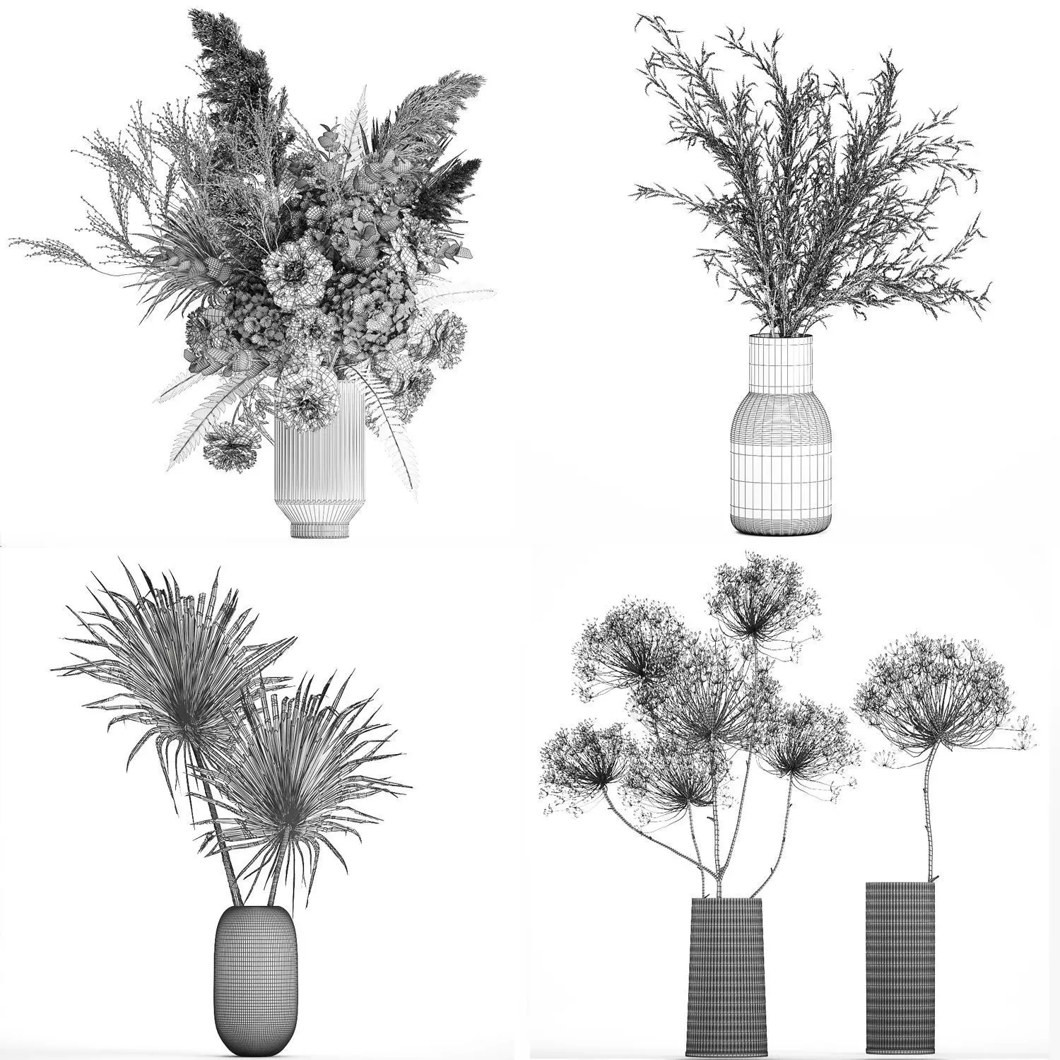 Bouquets hydrangea peony hogweed branches vase 638 3D model_11