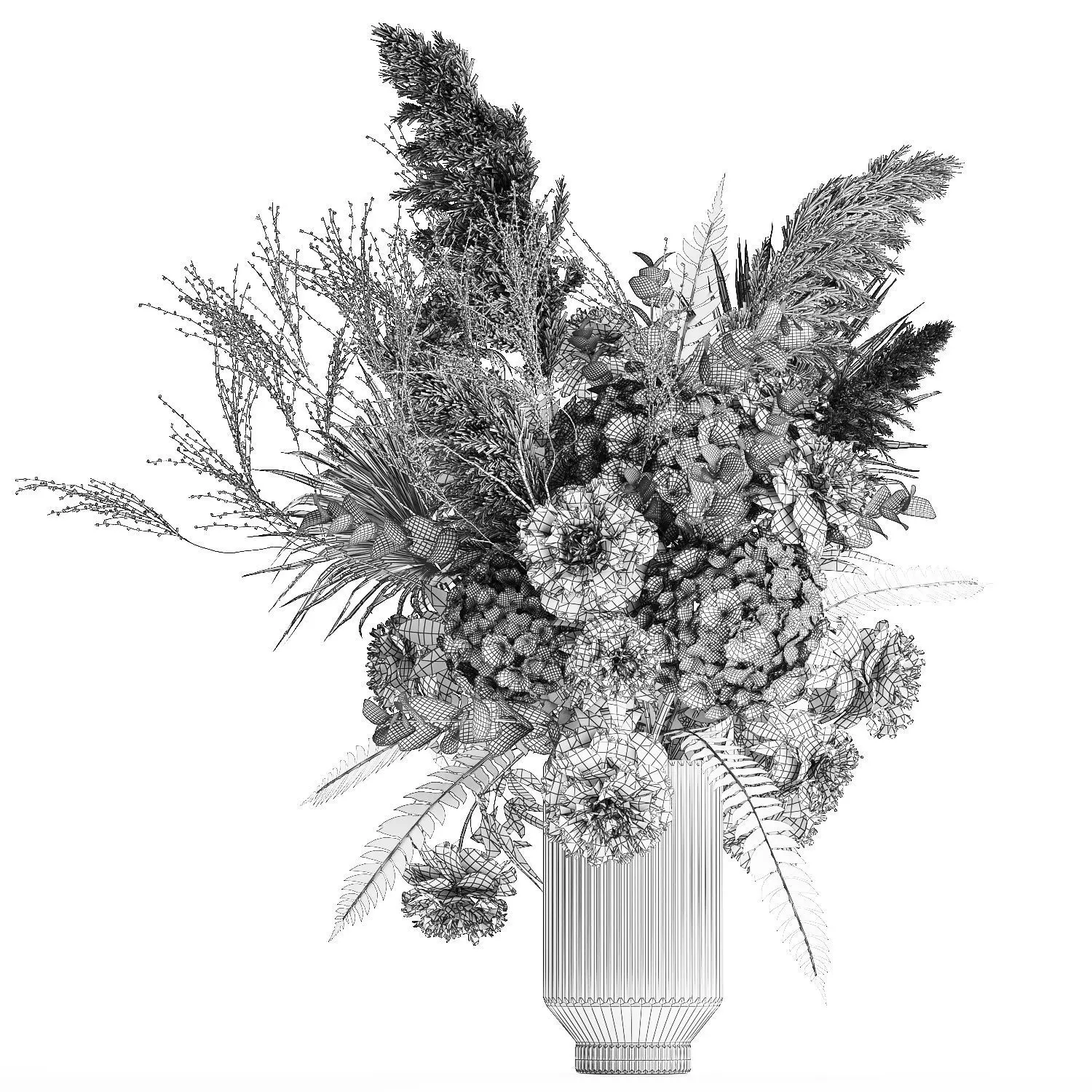 Bouquets hydrangea peony hogweed branches vase 638 3D model_12