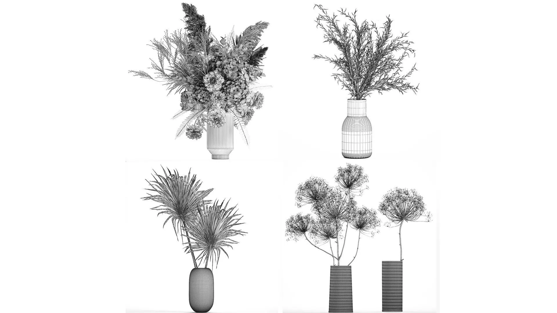 Bouquets hydrangea peony hogweed branches vase 638 3D model_5