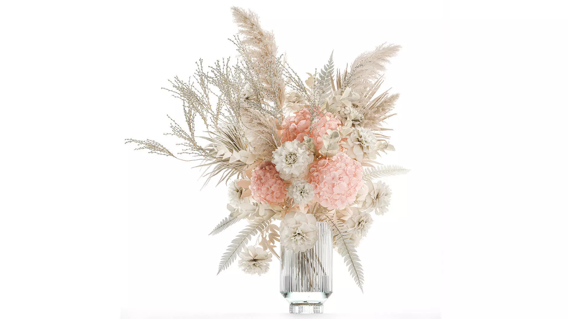 Bouquets hydrangea peony hogweed branches vase 638 3D model_1