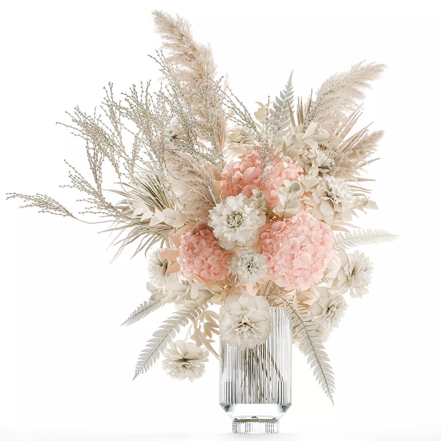 Bouquets hydrangea peony hogweed branches vase 638 3D model_7