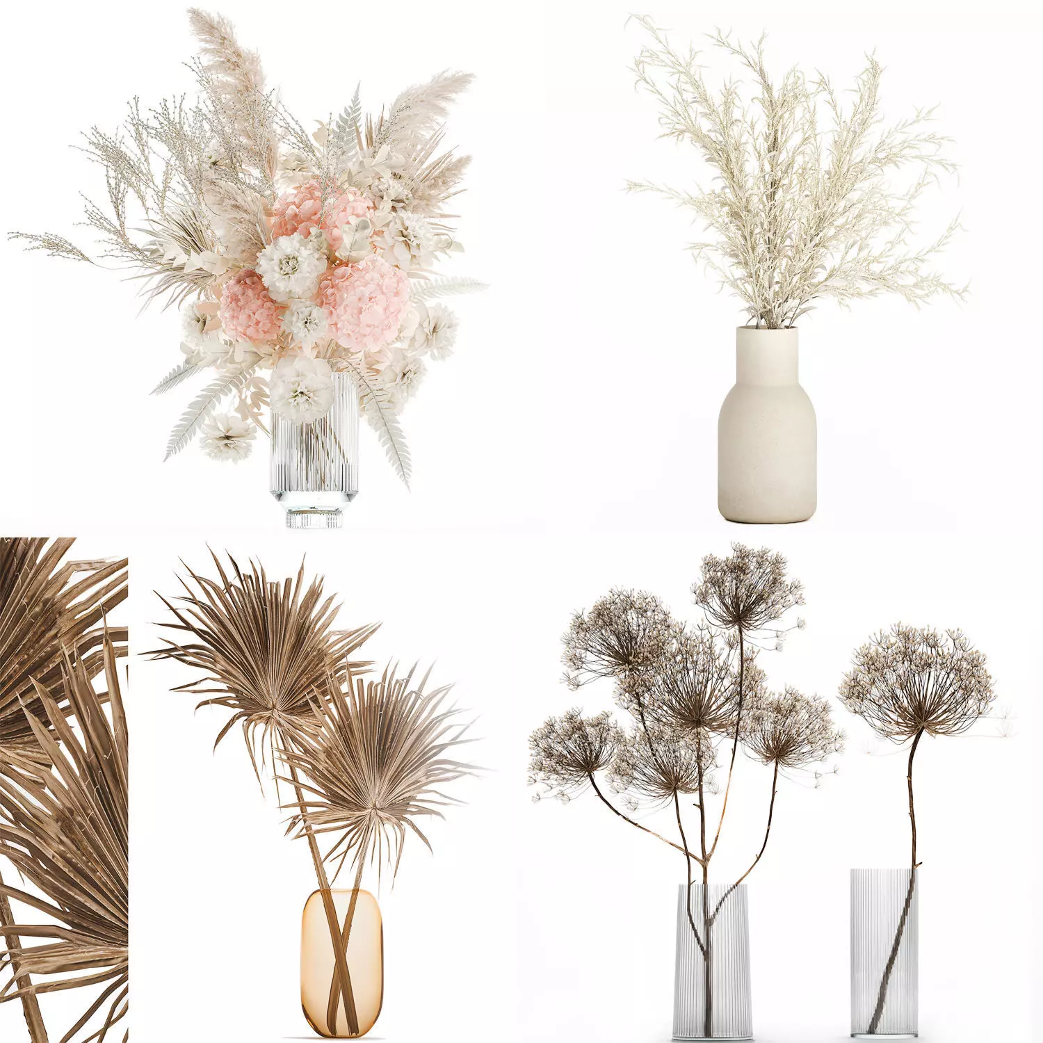 Bouquets hydrangea peony hogweed branches vase 638 3D model_6