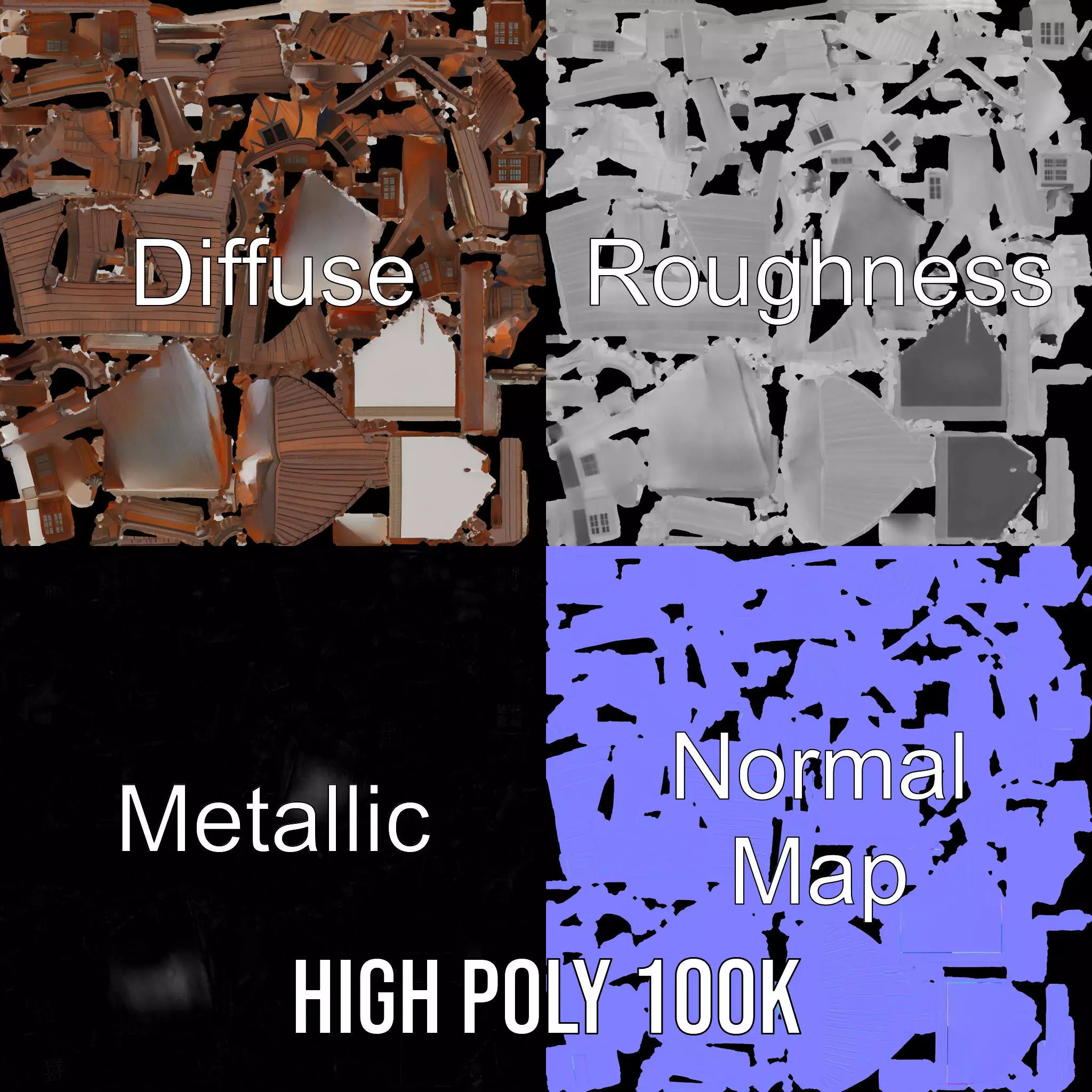 Rustic Wooden House model pack Low-poly 3D model_4