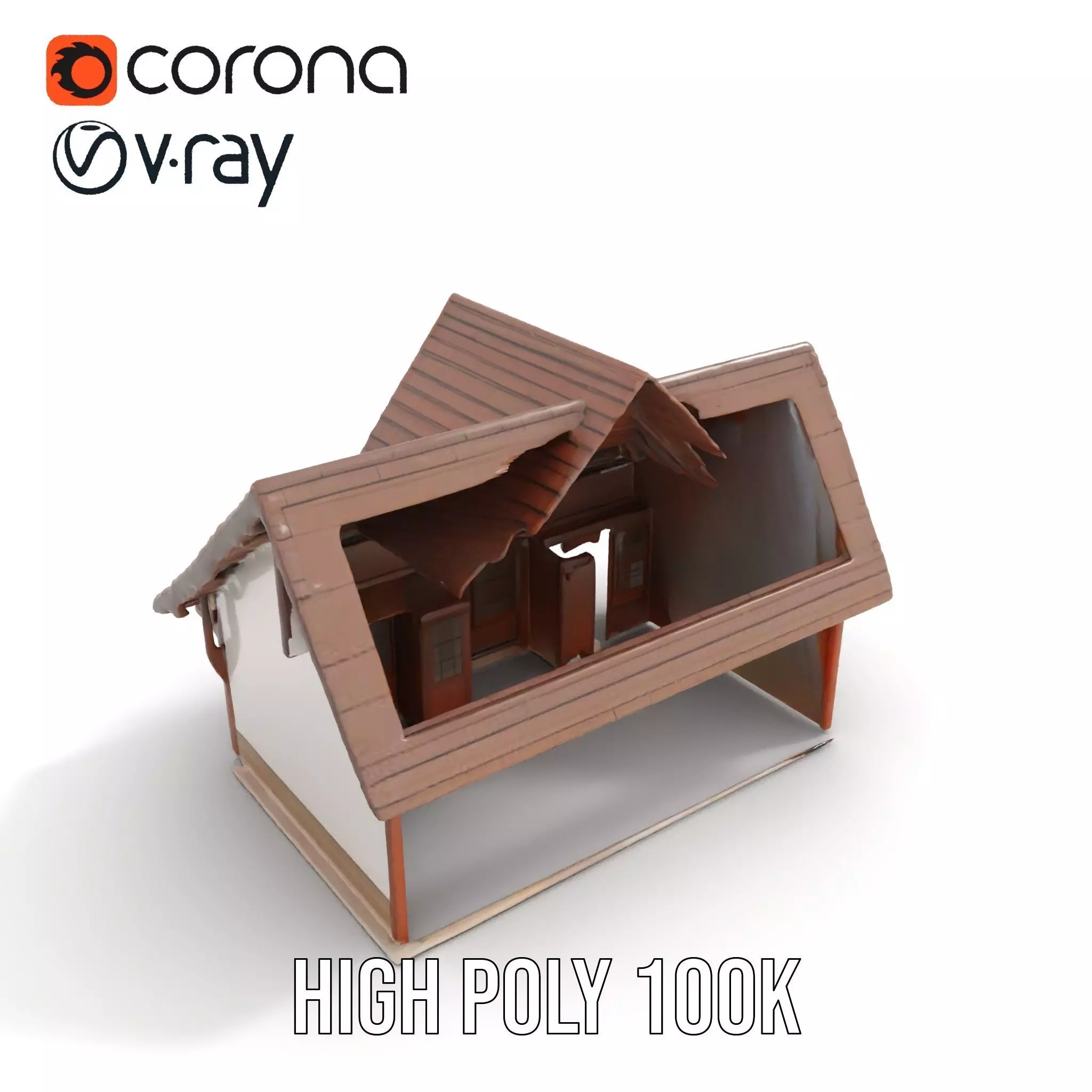 Rustic Wooden House model pack Low-poly 3D model_6